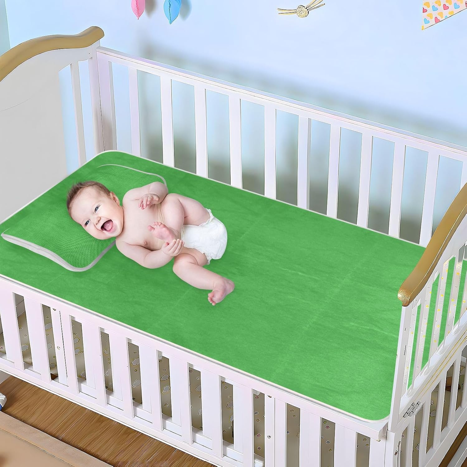 Baby Cooling Mat Forest Green Ice Silk Breathable Mesh Summer Crib Mattress Pad with Pillowcase, Soft Cooling Sleeping Surface for Infant & Toddler, 52"x28"