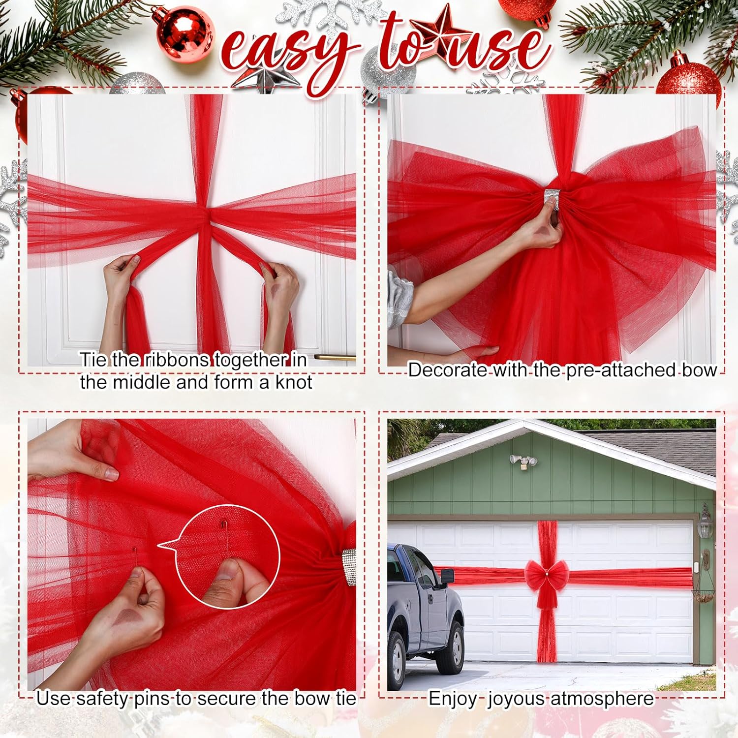 Christmas Garage Door Bow Decoration Giant mesh Bow Garage Door Wrapping DIY Outdoor Xmas Decorations