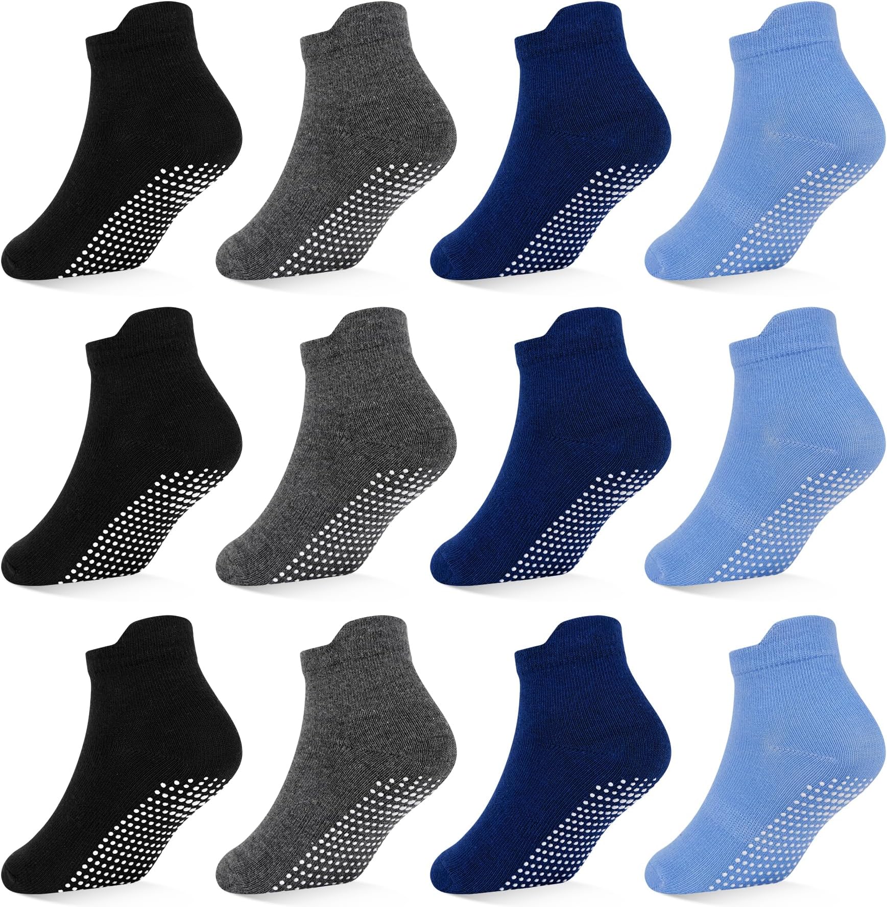 12 Pairs Toddler Non Slip Kid Boy Girl Socks with Grips, Toddlers Child Anti Skid Sticky Gripper Socks 1-7 Years Old