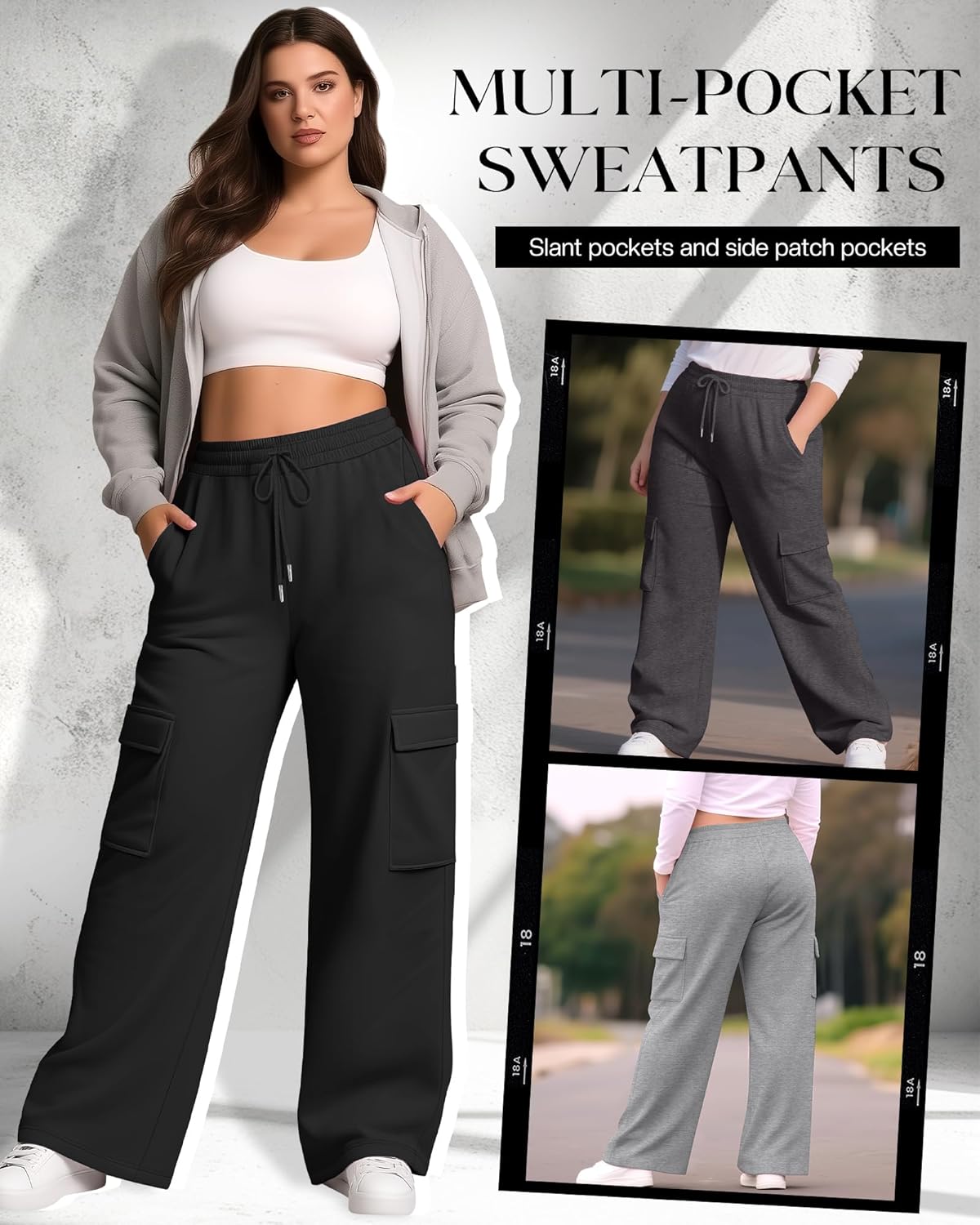 Neer 3 Pack Women's Plus Size Cargo Sweatpants Wide Leg Drawstring Bottom Pants Baggy Loose Casual Athletic Trousers