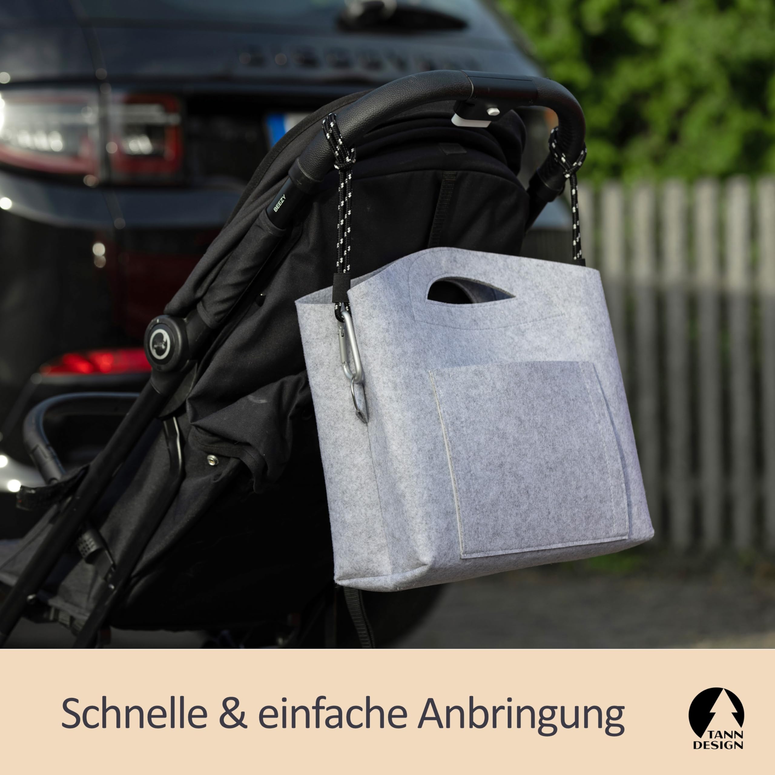 2 x Universal Kinderwagenhaken mit Karabiner – Kinderwagen-Taschenhalter „Pit“ aus recyceltem PET - Taschenhaken für Rucksack, Wickeltasche & Einkaufstasche – 8 mm stark, 60 cm lang