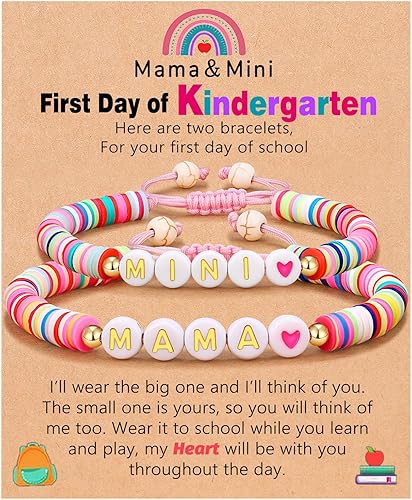 UNGENT THEM First Day of School Gift for Mom Daughter, Mama and Mini Back to School Bracelets