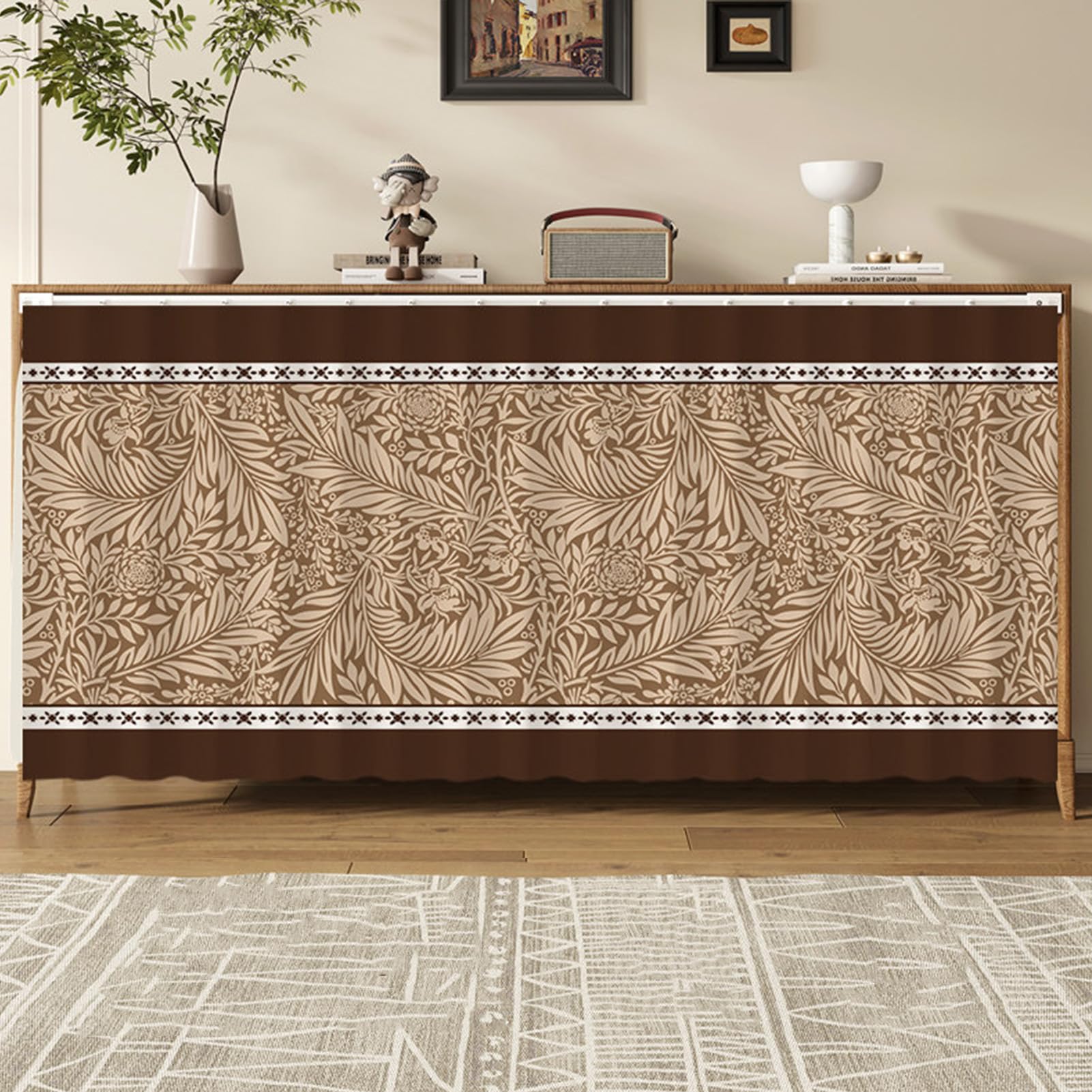 ZZYK Shelf Adhesive Open Closet Curtains,Dust Proof Privacy Kitchen Storage Curtains,under Sink Cabinet Curtain Skirt Hanging Doorway Cover Easy To Install,D,W(50cm) x H(90cm)