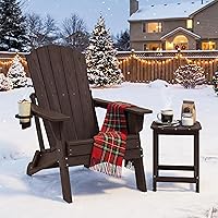 Vista 16 de Juego de 2 sillas plegables Adirondack con soporte para tazas, sillas de plástico HDPE resistentes a todo tipo de clima, sillas de patio al aire