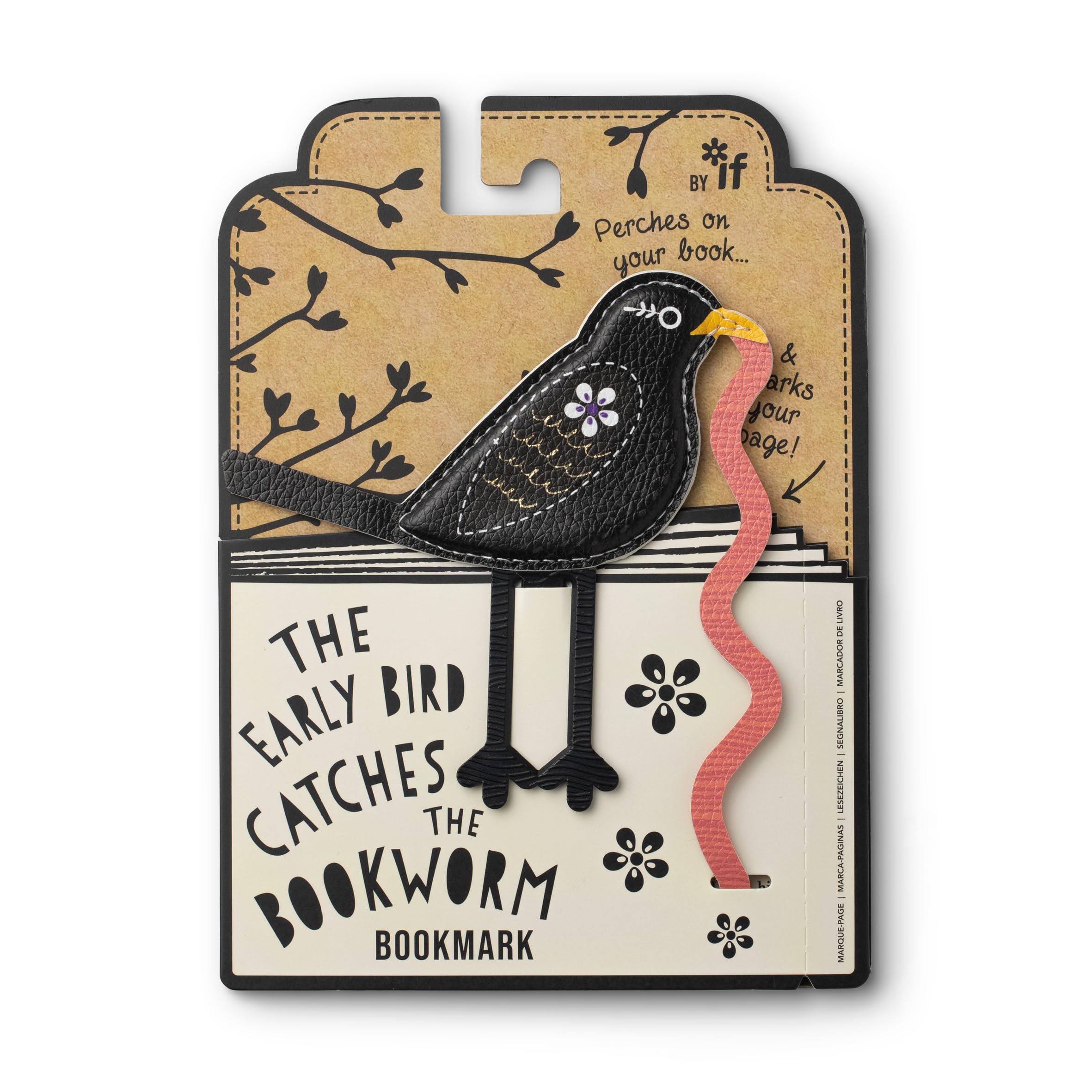 IF Early Bird Catches The Bookworm Bookmark, Faux Leather Bird Clip to Mark Your Page. for Book Lovers and Bird Lovers - Blackbird