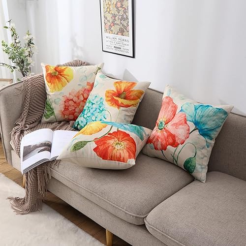 Miniatura 6 de JOJOGOGO Juego de 4 fundas de almohada de verano para exteriores de 16 x 16 pulgadas, impermeables, juego de 4 almohadas florales de hortensias y