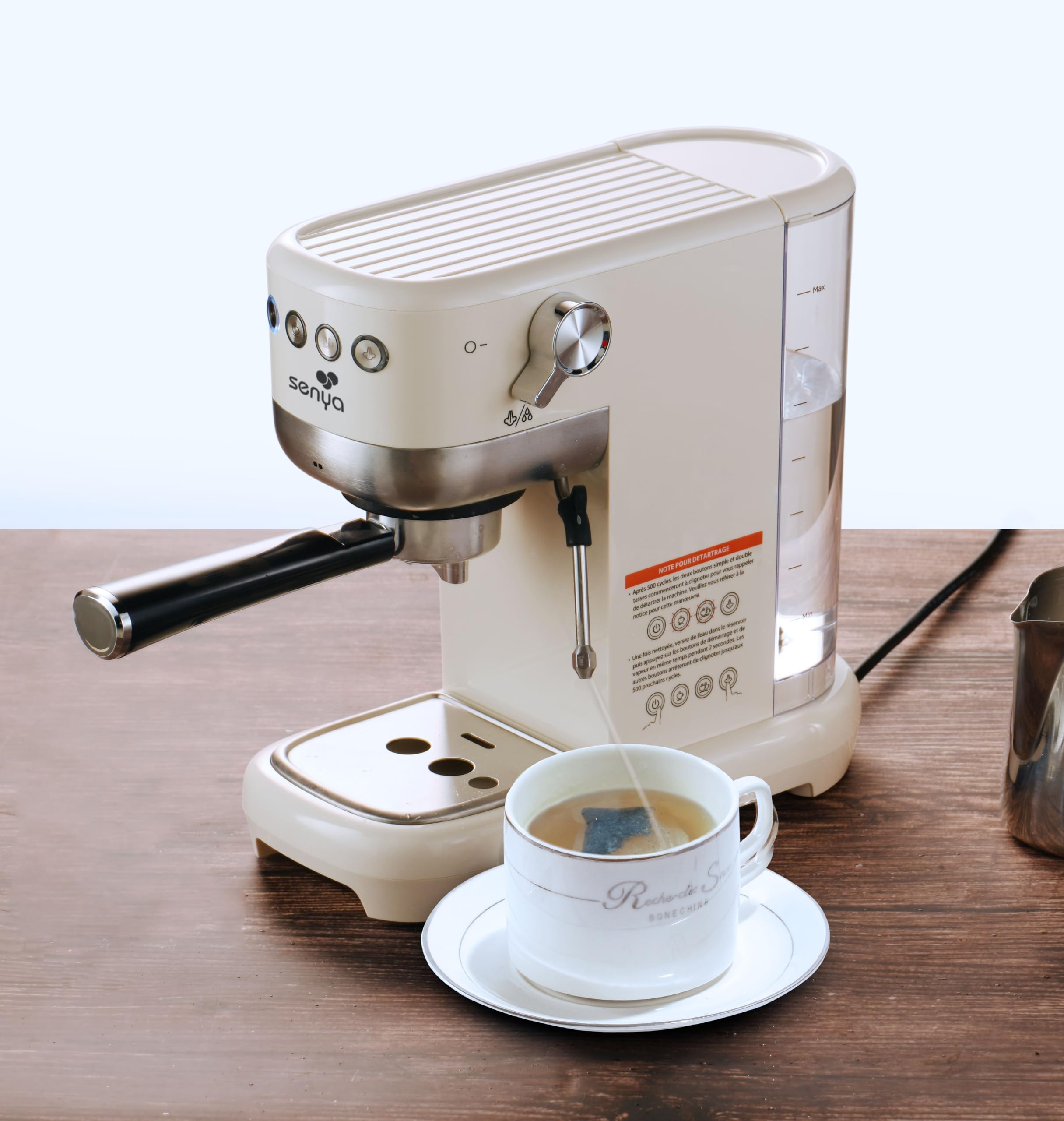 Senya Tasty Coffee Machine expresso 20 bars – Cafetière expresso manuelle 1350W avec mousseur de lait, technologie thermoblock, 1 ou 2 tasses, cappuccino & latte – Réservoir 1,1 L