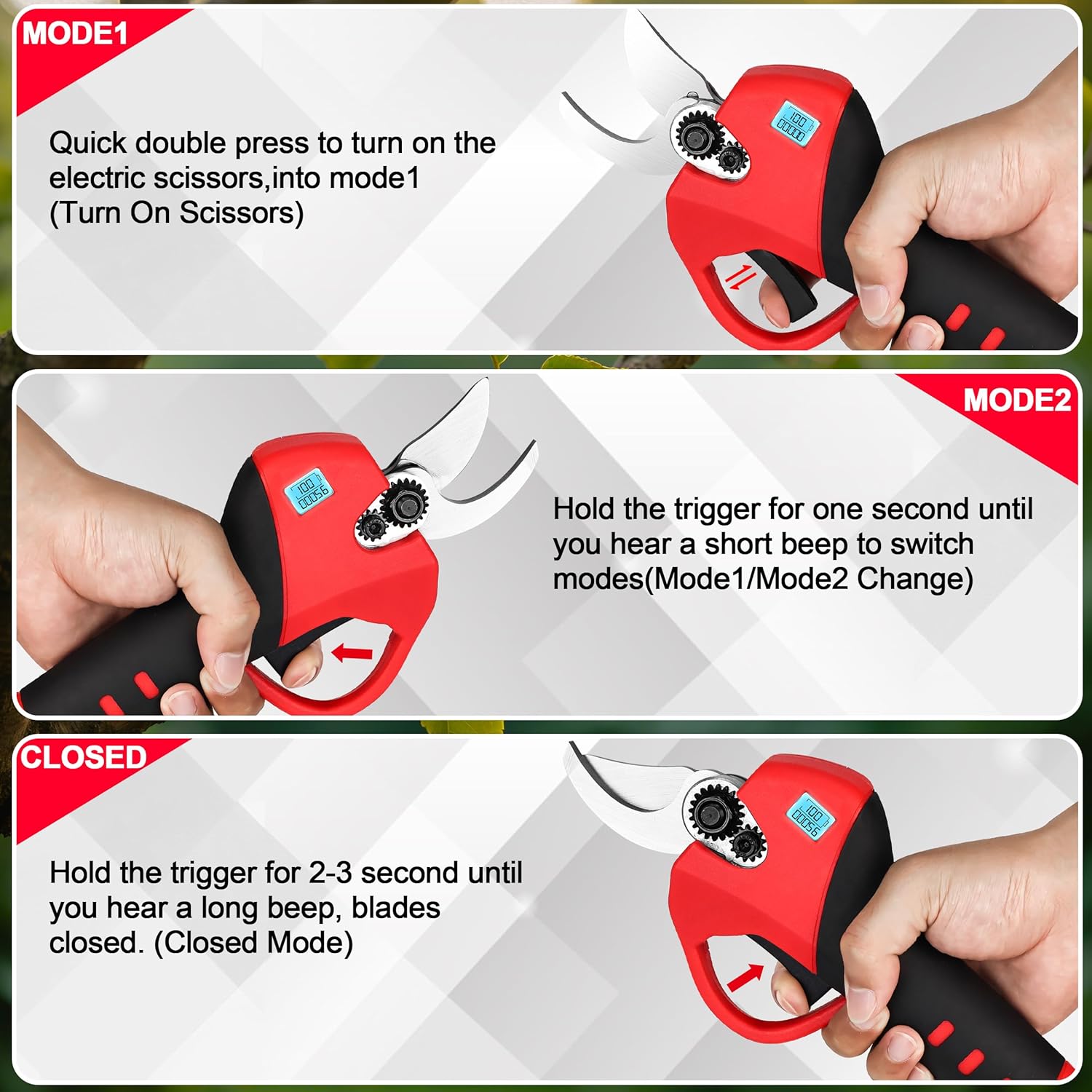 Electric Pruning Shears Cordless, Portable Brushless Pruning Shears with 2x2000mAh Battery, Adjustable Cutting Diameter 0.9-1.35 Inch for Garden Flower Tree Branch Trimming