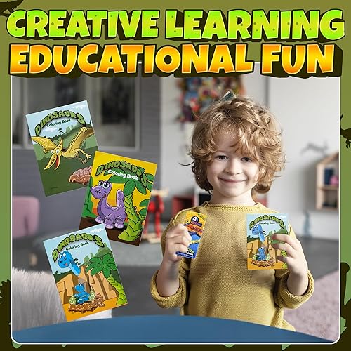 Miniatura 6 de Mini libros para colorear de dinosaurios para niños, 24 piezas de bonitos libros para colorear con 8 paquetes de crayones de dinosaurios, recuerdos