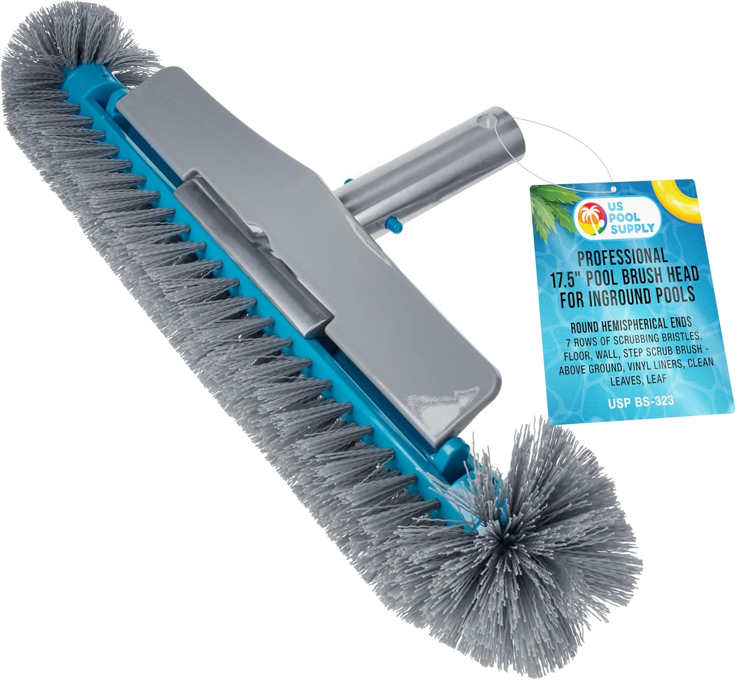 U.S. Pool Supply Pool Brush Head for Inground Pools - Heavy-Duty 18" Swimming Pool Brush with Pole Handle, 270° Bristle Scrub Brushes, Above Ground Cleaning Equipment Scrubber Cleaner Leaves Debris