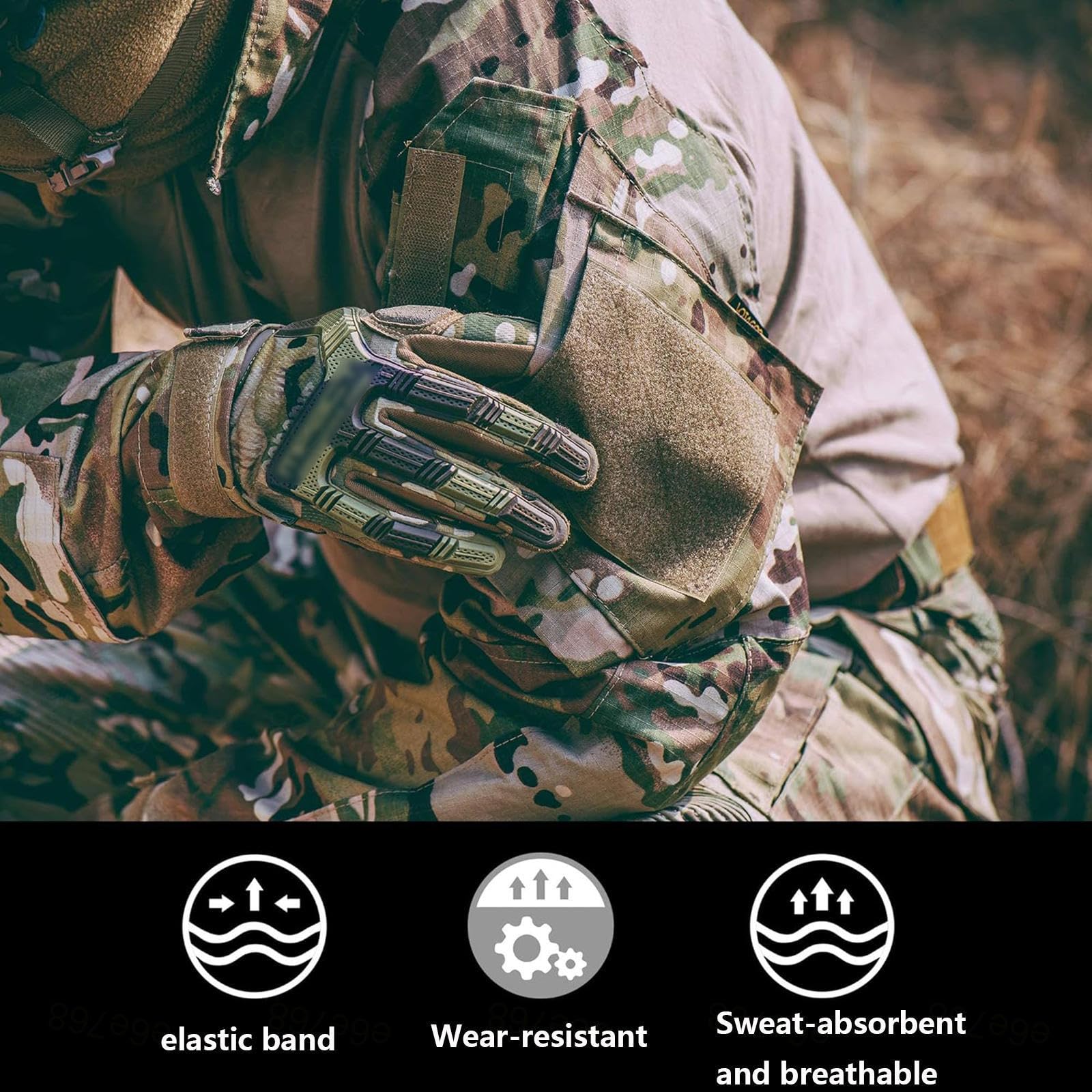 HAZARA Combinaisons Tactiques Militaires Uniformes Rip-Stop à Manches Longues Pantalon De Camouflage Homme avec Coudières,Genouillères Et Gants De Combat Pantalon De Combat,Camo-S