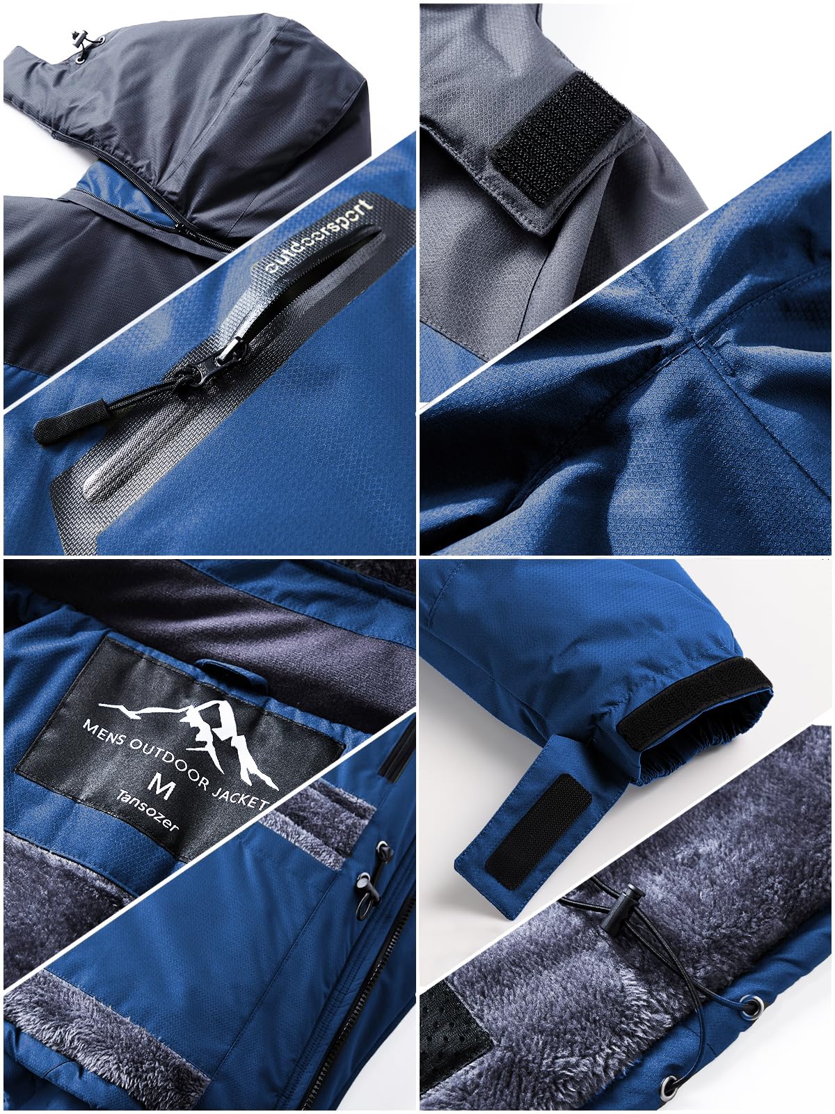 Tansozer Uomo Impermeabile Giacca Invernale Antivento caldo Sci Cappotto in Pile con Cappuccio Rimovibile