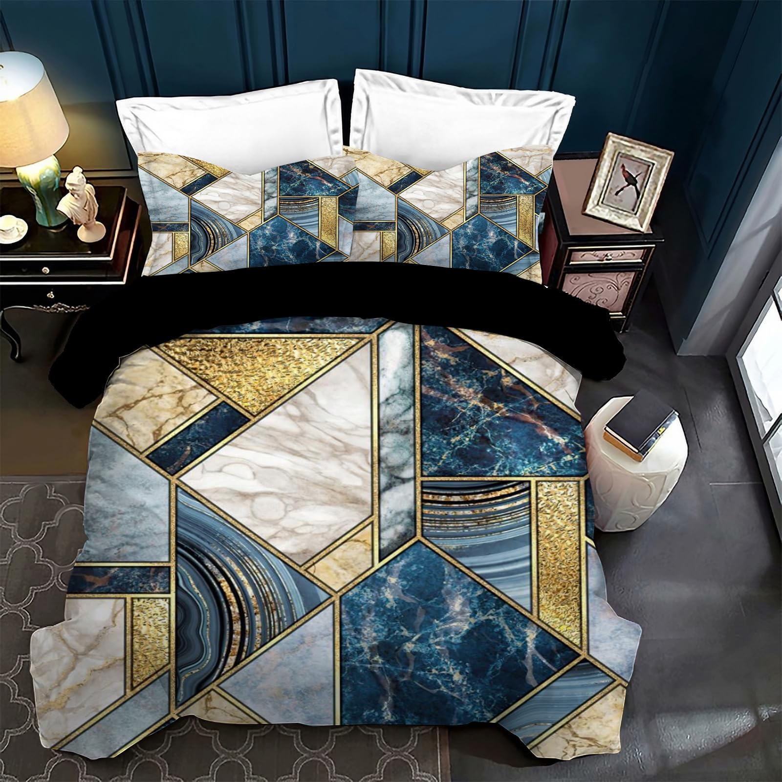 VTRXEG Grey Marble Effect Duvet Cover,geometric Printed Marble Bedding Set,of Microfiber Lightweight Marble Duvet Cover 3pcs for Kids Boys Girls Bedroom Decor (A - Image 2