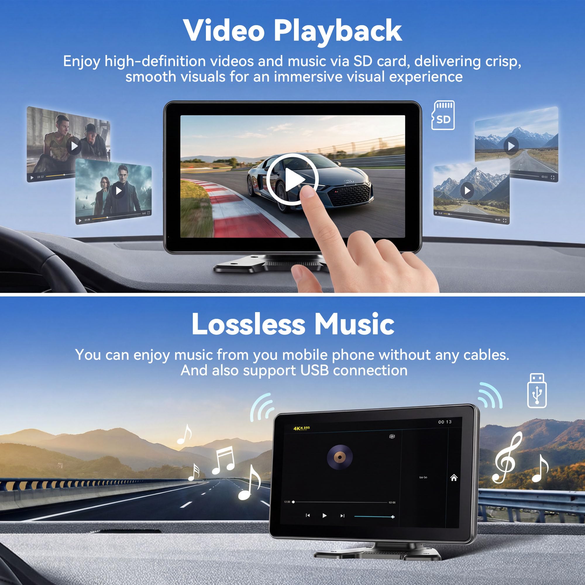 CAMECHO 10.1'' Écran Tactile 4 × 1080P Camera de recul avec Moniteur & IP68 étanche, Vision de Nuit Caméra recul Voiture avec DVR, Moniteur de Stationnement, Écran partagé, Détection d'angle Mort BSD