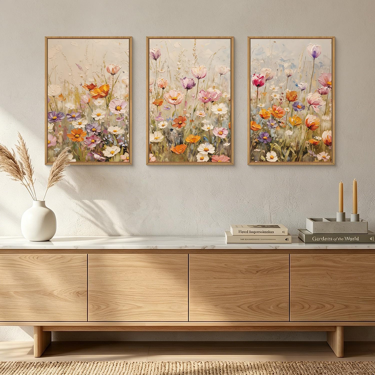 Large Nature Wildflowers Framed Canvas Wall Art,Vintage Daisy Painting,Colorful Floral Wall Decor,Watercolor Botanical Artwork for Living Room,Bedroom,Dining Room,Office -24"x36"x3 image 4