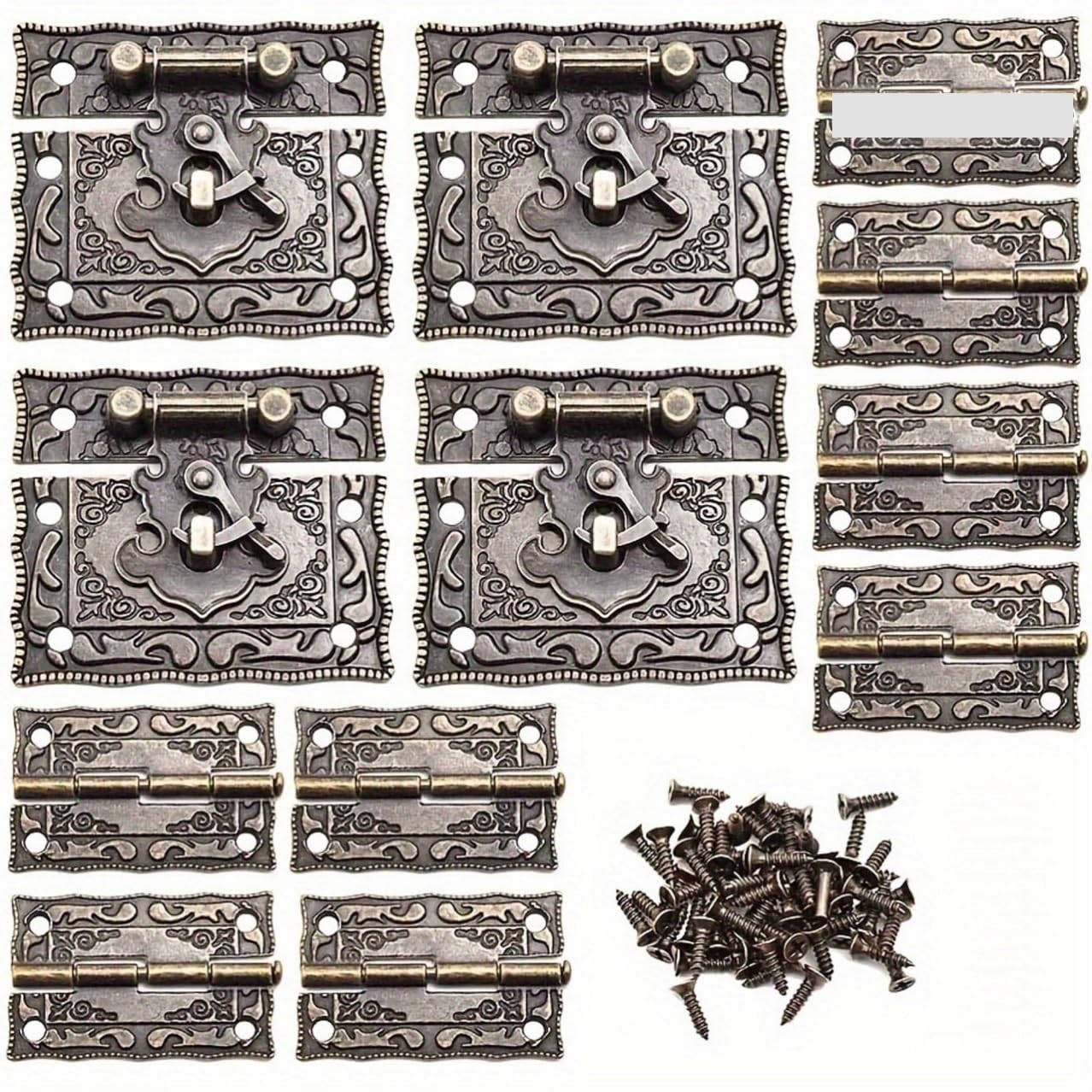 Zyagh Brass A Set Of 4 Box Buckles 8 Hinges Antique-Style Packaging Clasp And Snap Fasteners
