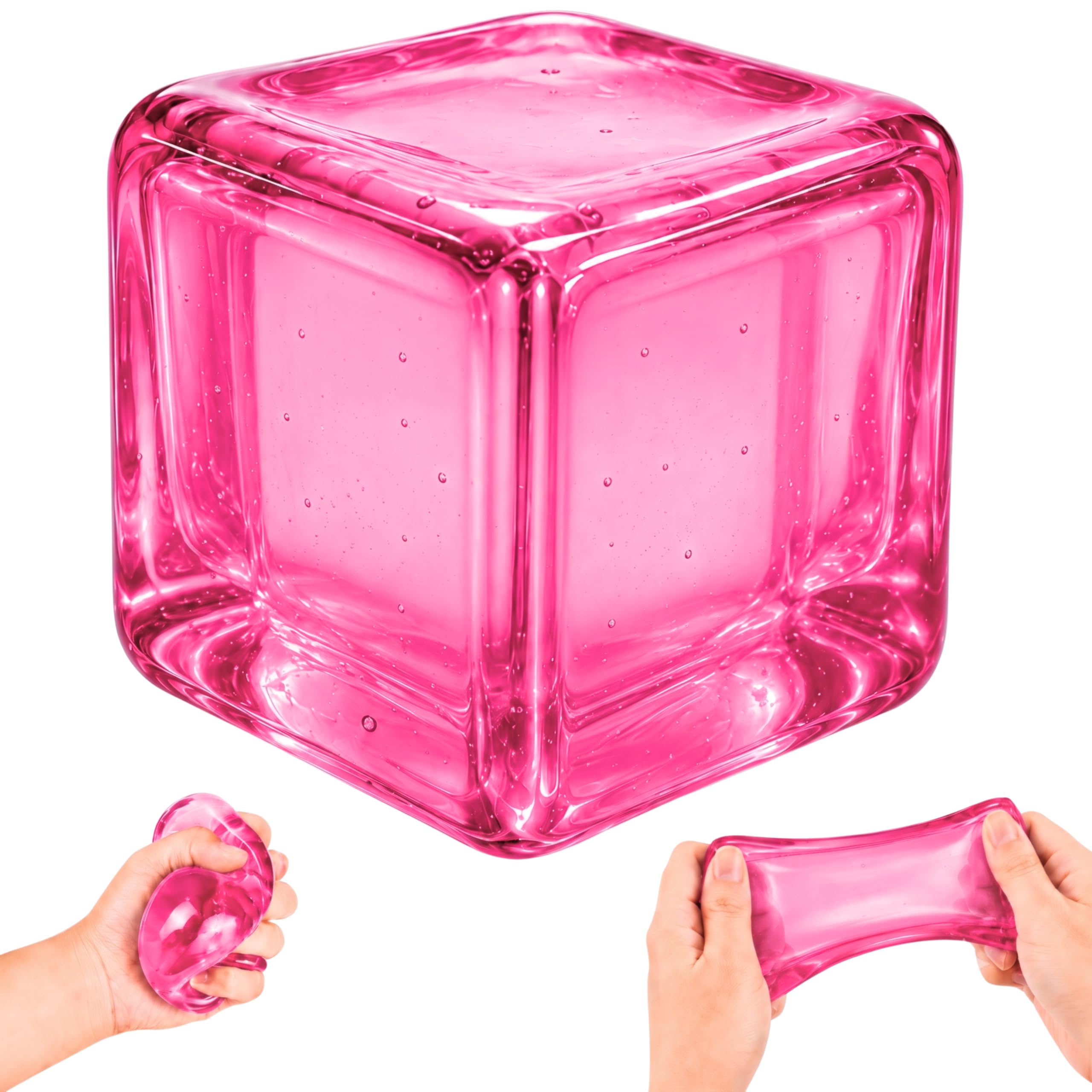 Squishy Ice Cube Fidget Toy, 1PC Real Sensory Cube for Stress Relief & Anxiety, Soft Slow Rising Stress ball for Kids & Adults, 5CM Squeeze Fidget Toy Squishy for Office Desk, Rewards & Gifts (Pink)