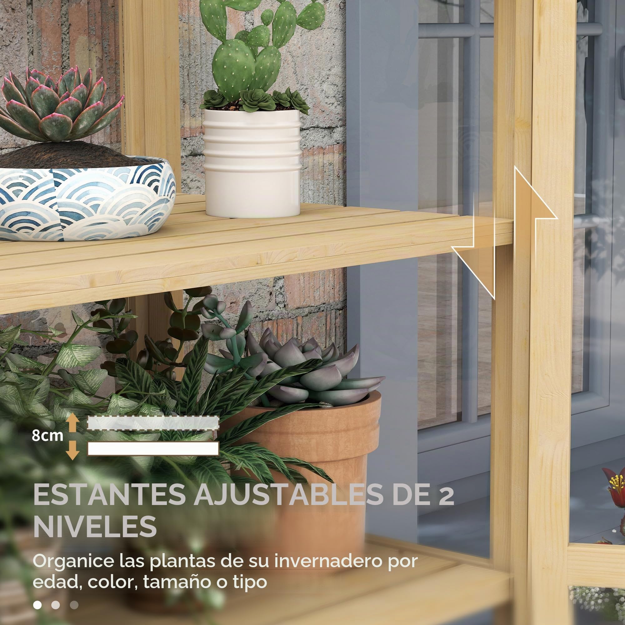 Outsunny Marco frío de Madera Invernadero con Cerradura Invernadero con 4 Niveles, claraboya, Caja de Marco frío con Puerta Doble, para jardín, balcón, Naturaleza, 100 x 56,5 x 178 cm