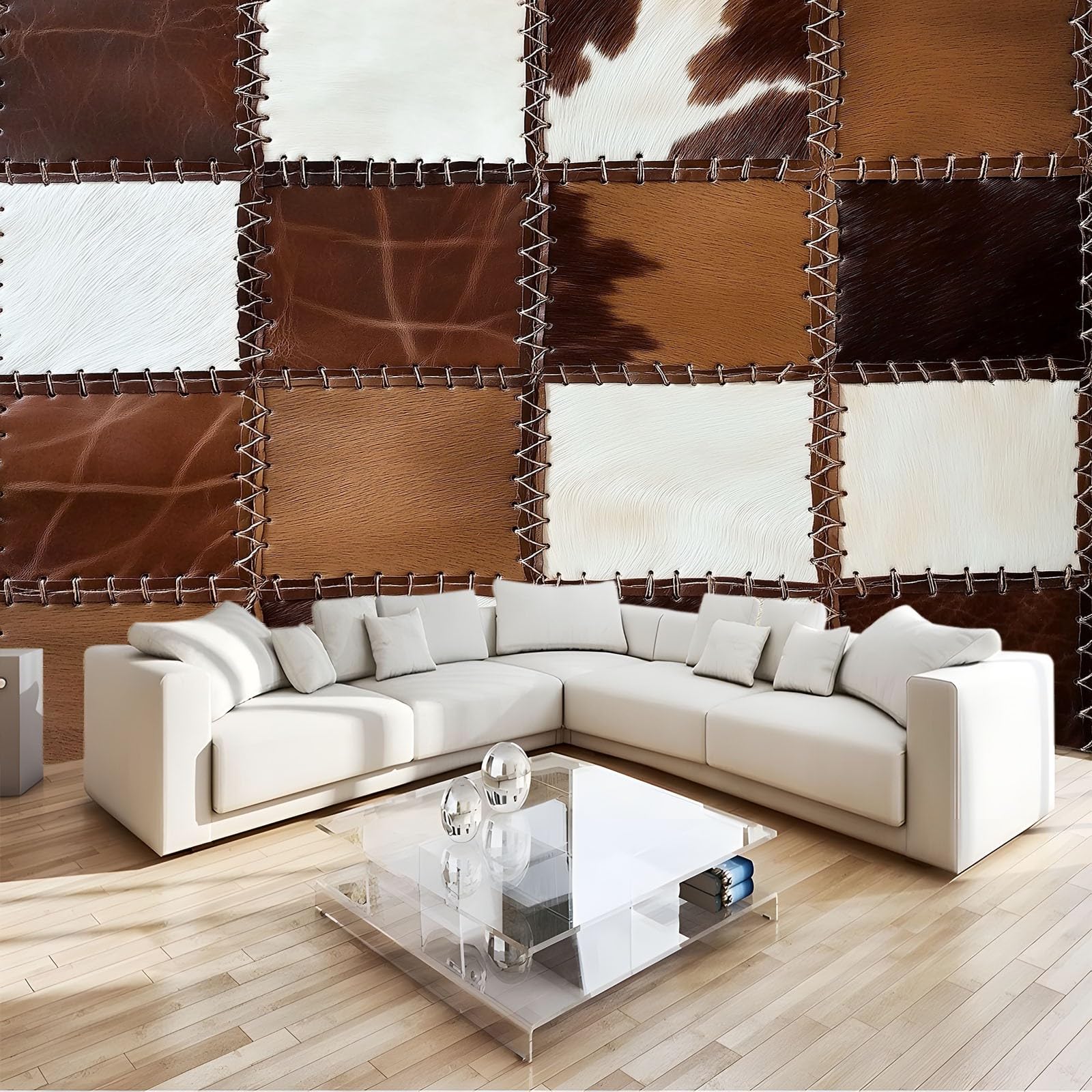Papel pintado fotográfico vintage de fieltro, 250 x 175 cm, para dormitorio, salón, 3D rústico, geométrico, cuadrados, XXL, diseño moderno