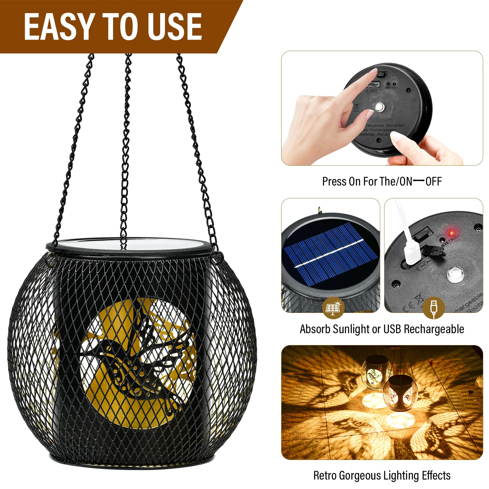 Lanterna Solare Da Esterno - 2 Pezzi Con Ricarica USB | Impermeabile IP65 Per Giardino - Foto 5