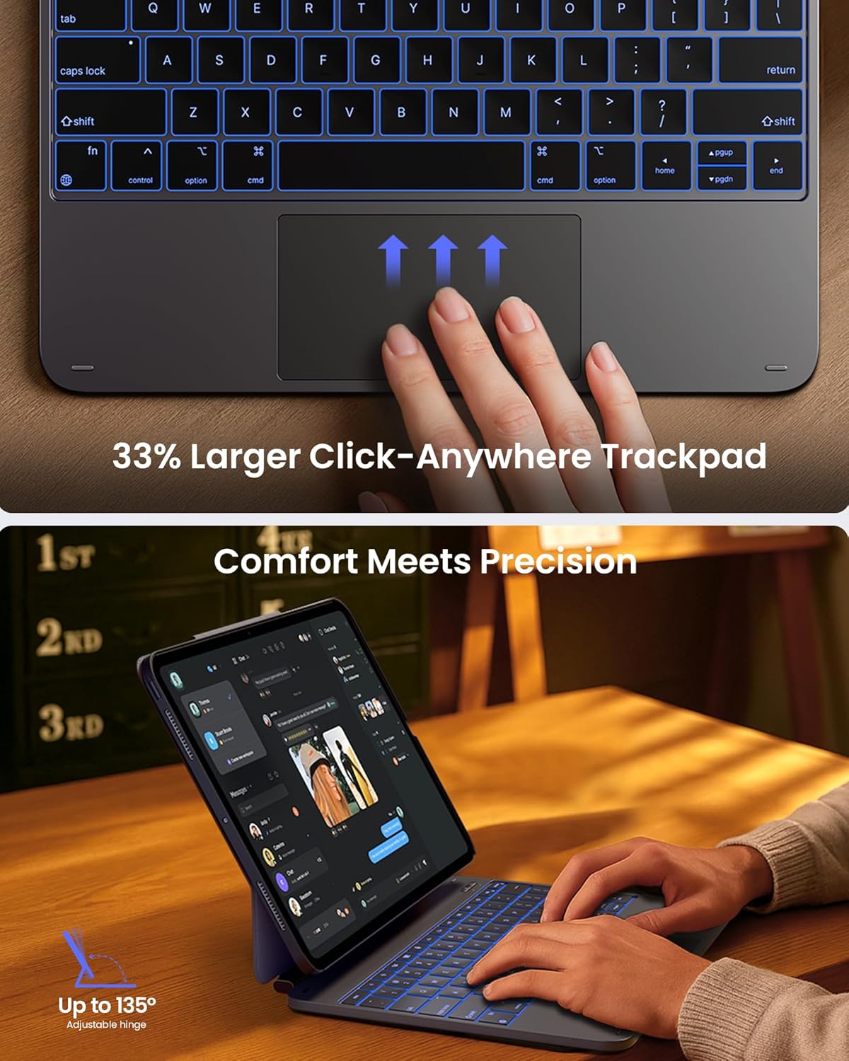 typecase Edge+ Keyboard Case for iPad Pro 13-inch (M5/M4, 2025/2024), Space Black Keyboard with 11-Color Backlight, Multi-Mode,Removable Carbon Fiber Back Case, Magnetic Floating Stand,Larger Trackpad - Image 6