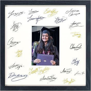 12x12 Signature Picture Frame with White Mat Display 5x7 Photo Celebrations and Wedding, Black Wood Frame for Wall Hanging - Mounting Hardware Included