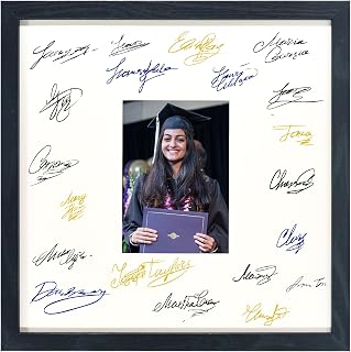 12x12 Signature Picture Frame with White Mat Display 5x7 Photo Celebrations and Wedding, Black Wood Frame for Wall Hanging - Mounting Hardware Included