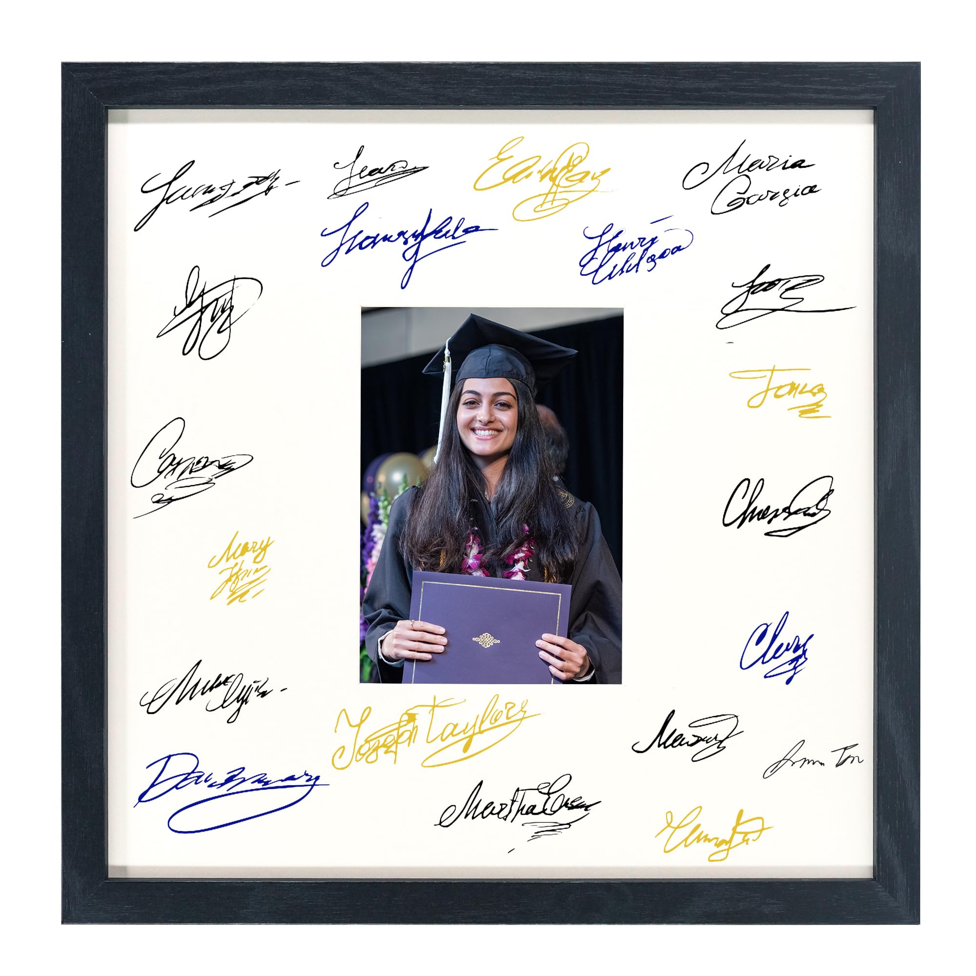 12x12 Signature Picture Frame with White Mat Display 5x7 Photo Celebrations and Wedding, Black Wood Frame for Wall Hanging - Mounting Hardware Included