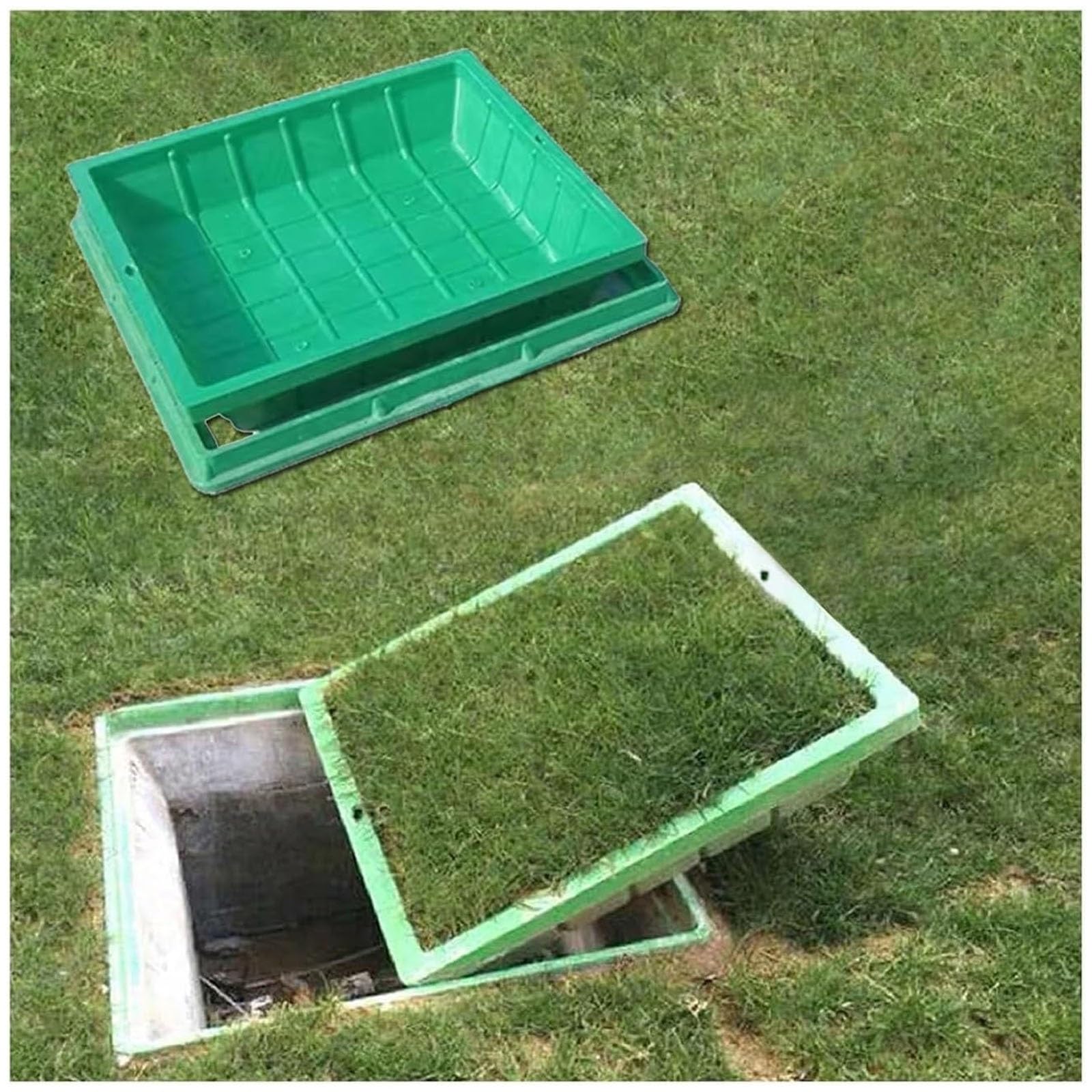 Garden Recessed Drain Cover Resin, Round Manhole Cover with Base, Inspection Chamber Resin Lid，Sewage Basin Cover/Grass Planting Pot Lids，for Outdoor Garden Grass(Square 70 * 70CM/27.5 * 27.5IN)