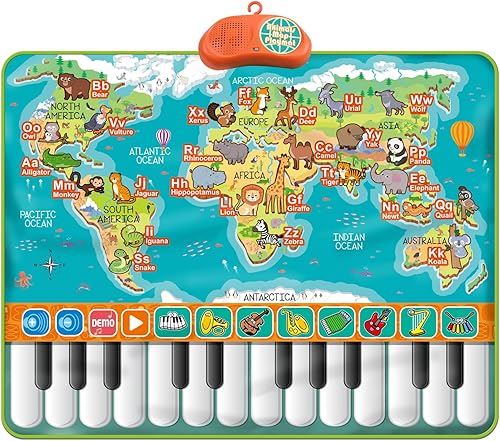 Miniatura 6 de QShark Juguetes de aprendizaje 2 en 1 para niños de 1 a 5 años  Alfombrilla de teclado de piano + mapa del alfabeto y animales  Regalo educativo