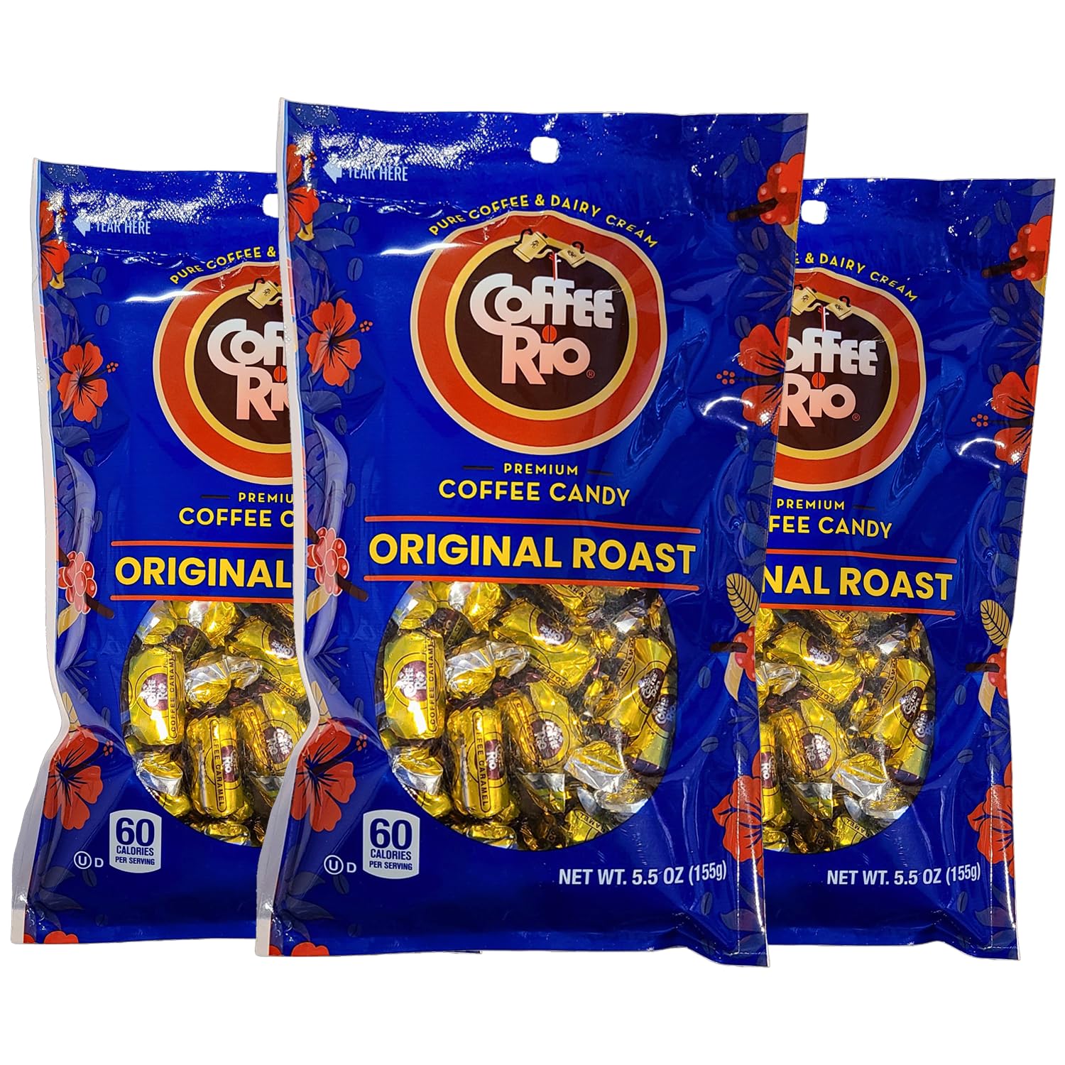 Coffee Rio Original Roast Coffee Caramels Candy, Pack of 3 (5.5 Oz Each) - Individually Wrapped Hard Candies Blended w/Fresh Dairy Cream - Perfect for Office Candy Bowl, Buffets - Kosher Certified