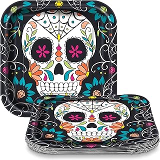 Unique Skull Day Dead Square Plates, 8 Ct.