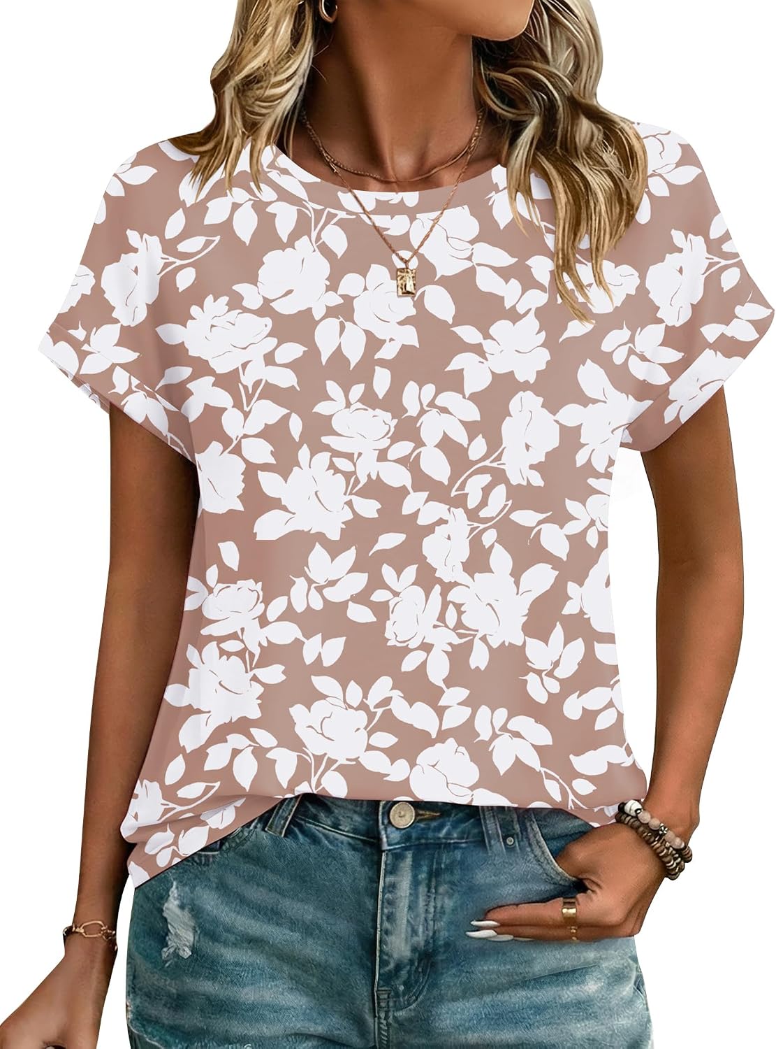 Zeagoo Womens Tops Short Sleeve Cute Summer Blouses Crew Neck Dressy Casual T Shirts Work Clothes S-2XL