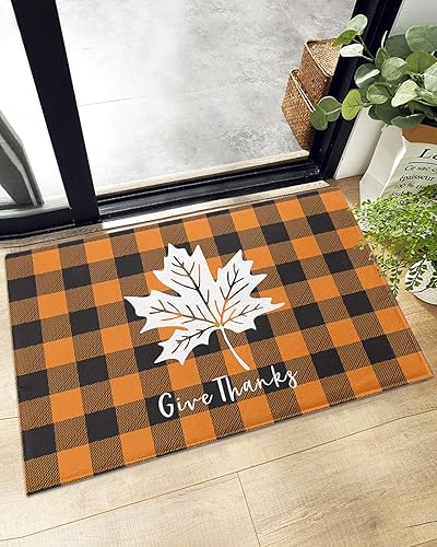 Tapete de baño lanudo para el día de Acción de Gracias, antideslizante, con hojas de arce otoñal, tapete de baño de felpa suave, lavable, tapete