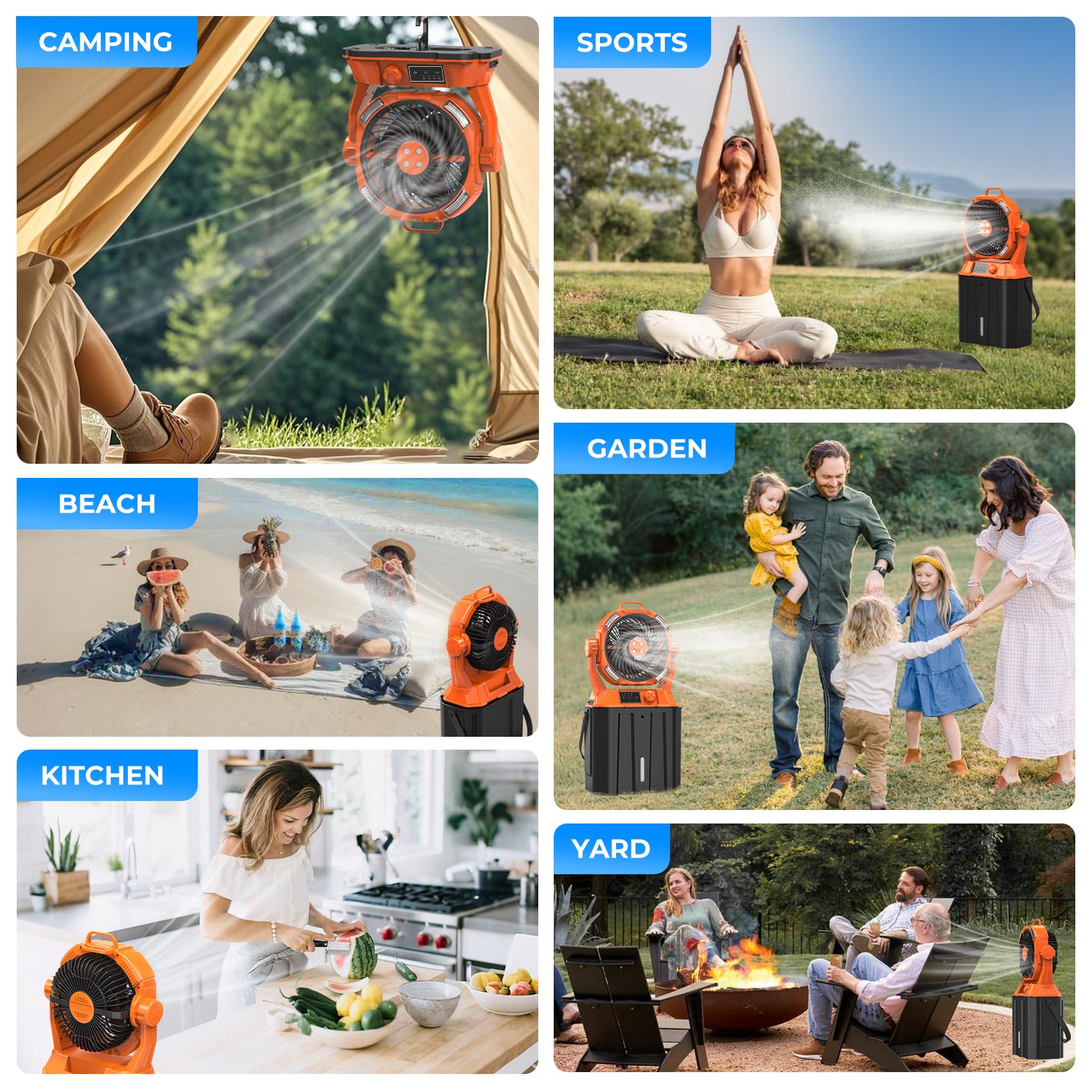 HIMONI 1260110 20000mAh Misting Fan With 6L Bucket & 4 Spray Misters, Waterproof Outdoor Cooling Fan For Camping/Patios - Remote Control, 4 LED