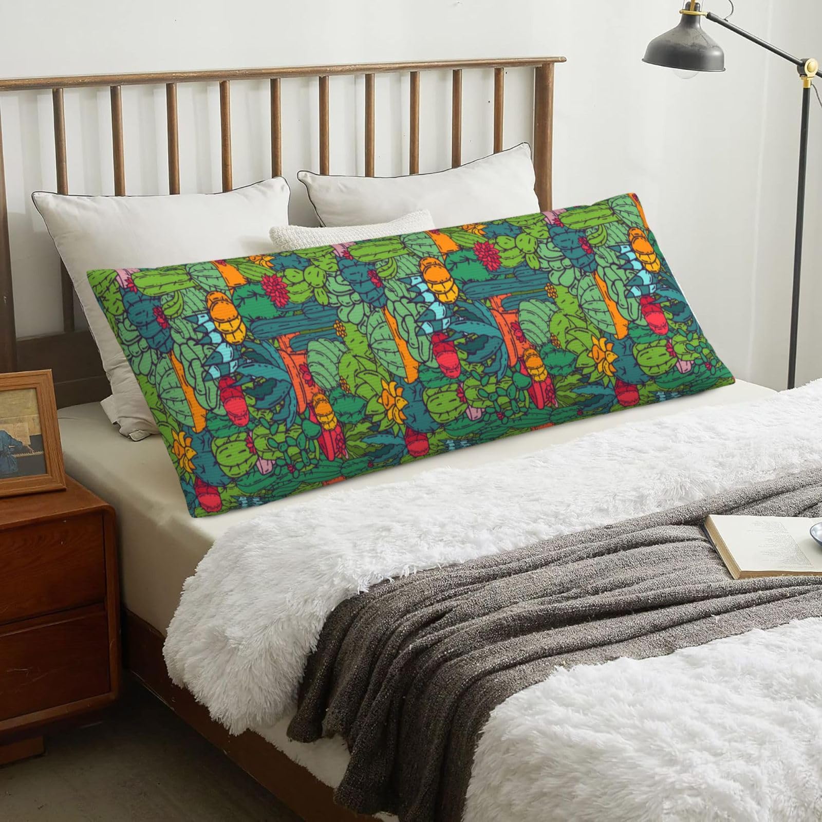 Succulents Cacti Green Plants Cactus, Body Pillow Cover with Zipper,Long Body Pillowcase 20 x 60 in