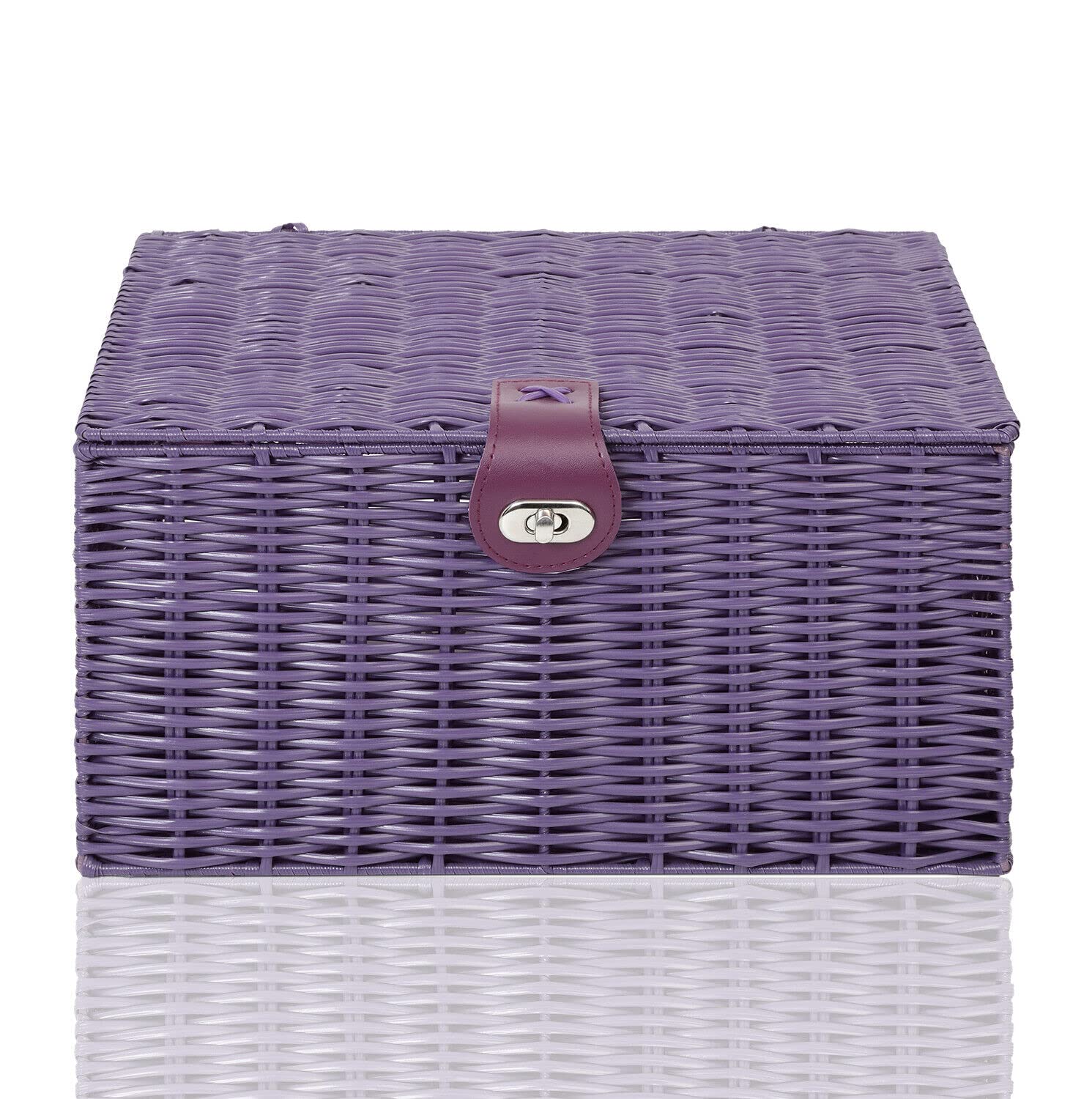 UNICORPSE TECHNOLOGIES PVT. LTD. Resin Woven Hamper Storage Basket Box with Lid & Lock (Large- W36cm x D28cm x H18.5cm, Purple)