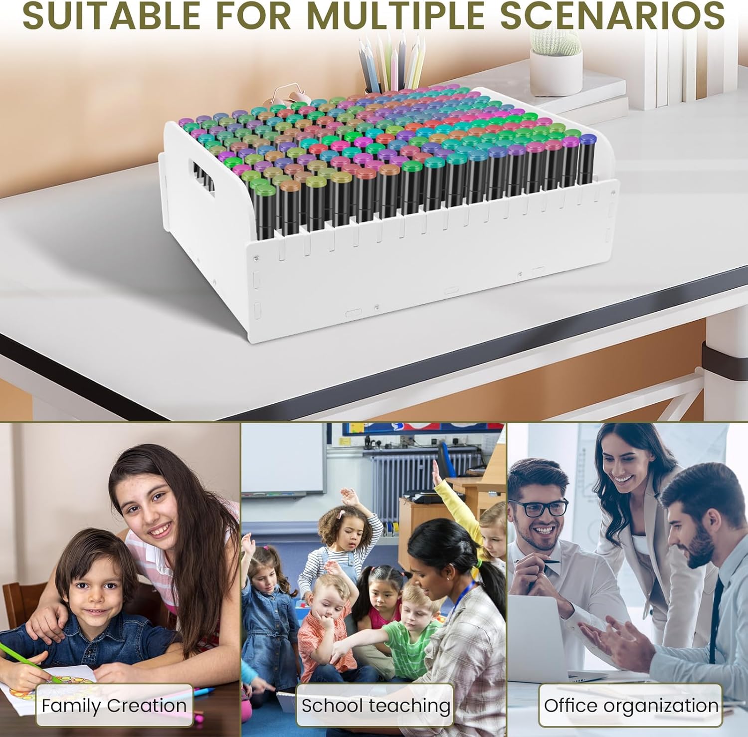 Plastic 204 Holes Marker Pen Organizer Holder for Storing Colored Pens, 204 Slots Large Capacity Marker Pen Storage Rack, Compact Markers Storage Organizer for Desktop Home Classroom Office