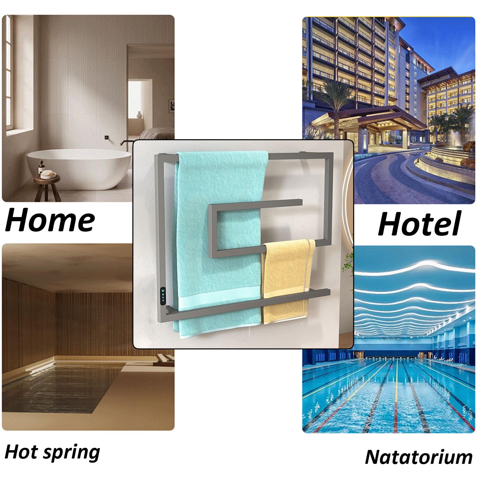Portasciugamani riscaldato a parete in acciaio inox, riscaldamento rapido, controllo della temperatura costante, grigio rigido, ideale per uso in bagno e design elegante