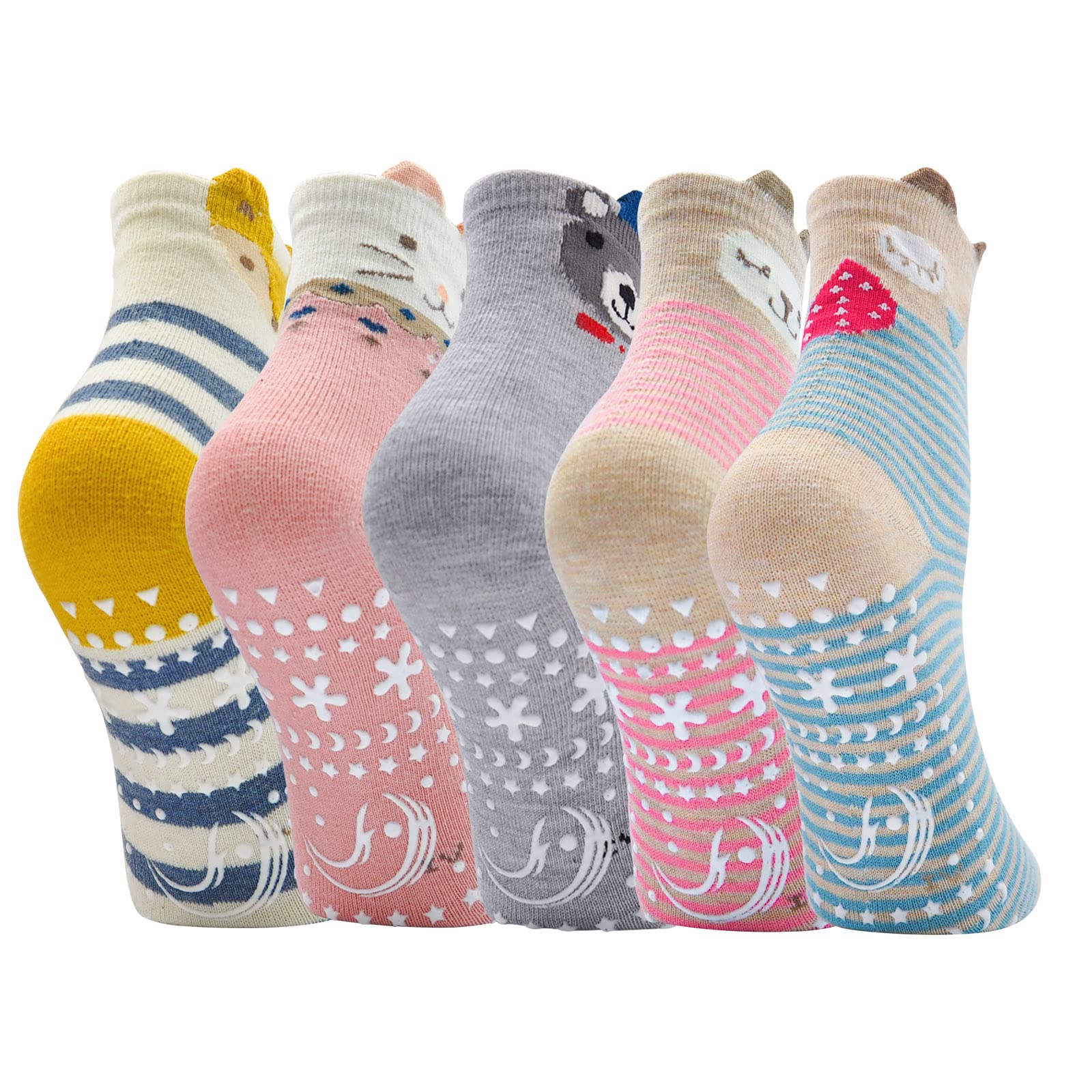 ZFSOCK Calze Antiscivolo Bambino Calzini: Bambina Divertenti Fantasia Colorati Bambini Cotone Calze Corti a Strisce Righe Cartoni Animati Animale Compleanno Natale Idee Regalo 5 Paia
