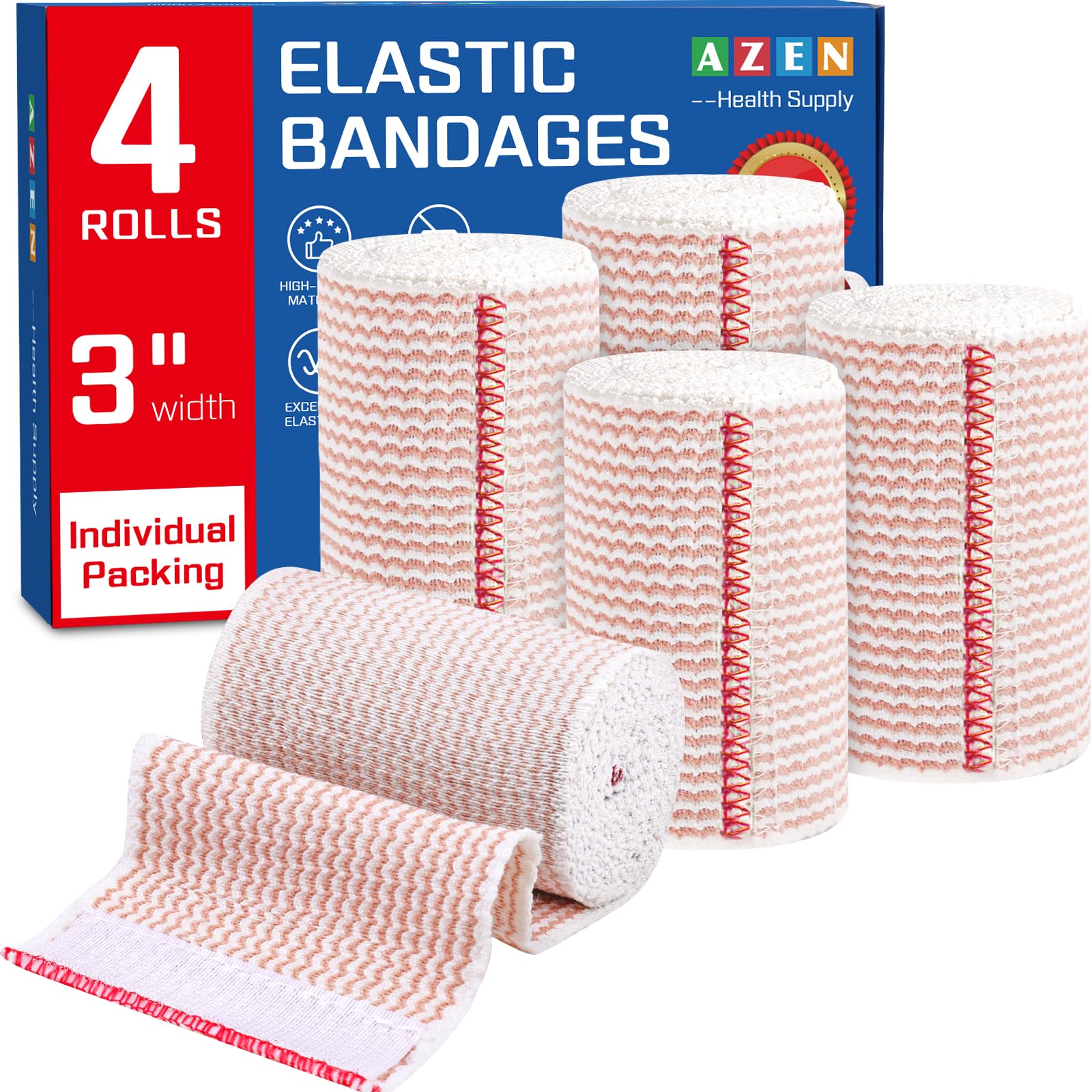 AZEN Premium 10 Pack Elastic Bandage Wrap 3 Inch, Compression Wrap Bandage for Legs, Ankle, Knee, Tummy, Body, Lymphedema Wraps for Legs, Latex-Free — Amazon image 7