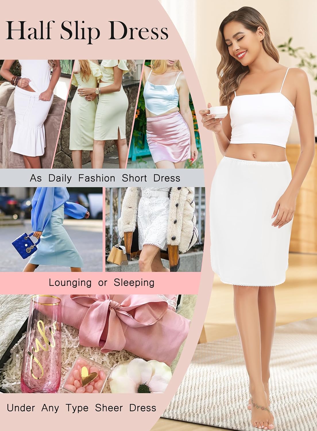 Lovasy Half Slips for Women Underskirt Anti-Static Short Mini Skirt with Floral Lace Trim Slip Dress for Skirt Dresses White,XX-Large - Image 3