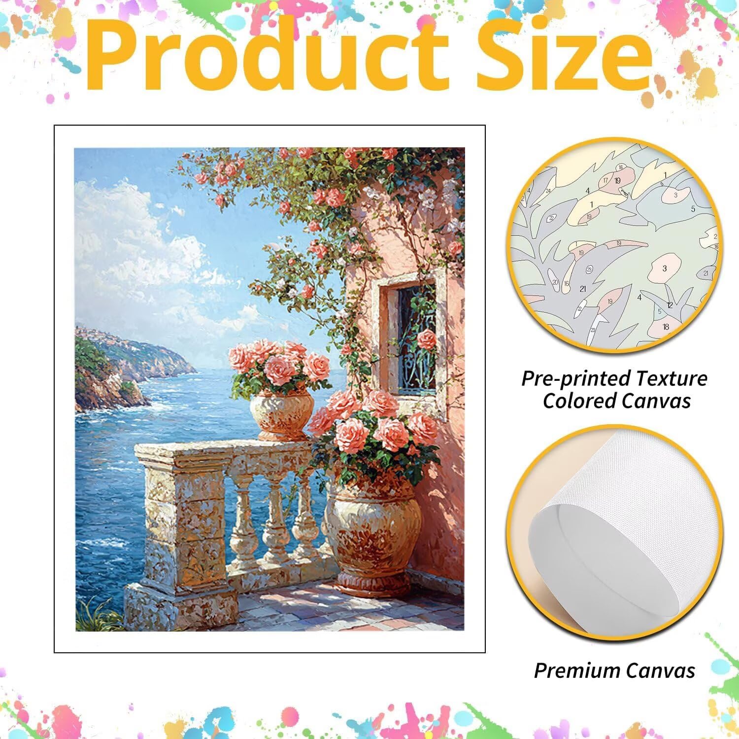 Vista marina floreale Dipingere con i Numeri per Adulti, 70x90cm a-405 | Pittura a Olio Kit, fai da te Quadri da Dipingere Numerat, Adulti Bambini Hobby Creativi,Pittura Adulti Decora la Casa Regalo