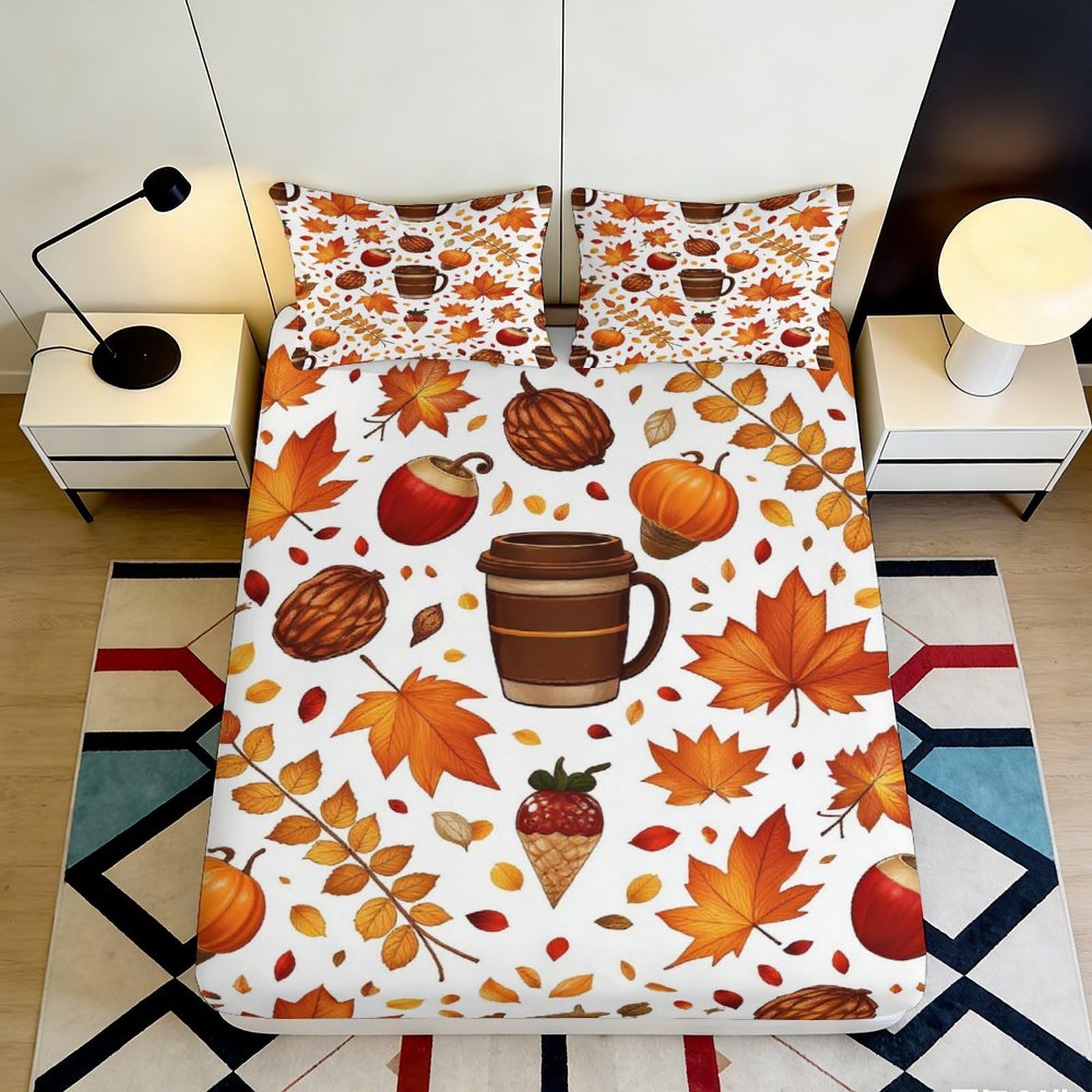 Pnayamiorkfel Style-7 3D Printed Autumn Leaves Fitted Sheet Microfiber Pumpkin Acorn Mattress Cover For Bedroom Guest Room Decor 90X200x25cm