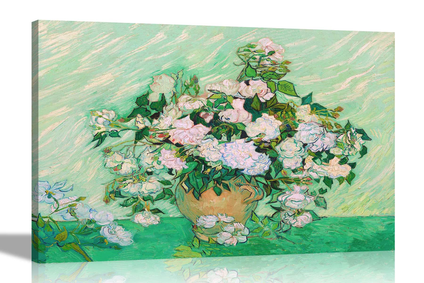 Artley Prints Vase With Pink Roses - By Vincent Van Gogh Canvas Wall Art | Floral Pictures | Botanical Oil Painting Reproduction Modern Home Decor 60 X 40Cm (24 X 16 Inches) A2