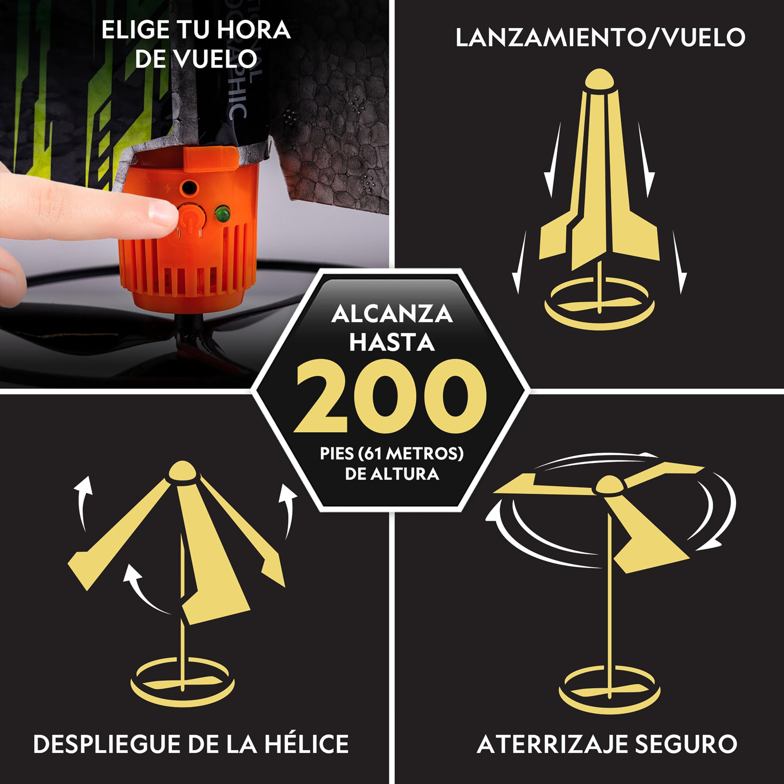 National Geographic Power Rocket para Niños y Niñas – Cohete Motorizado con Base de Lanzamiento, Alcanza hasta 60 Metros, Juguete Recargable con Aterrizaje Seguro, Juguete de Exterior para Niños