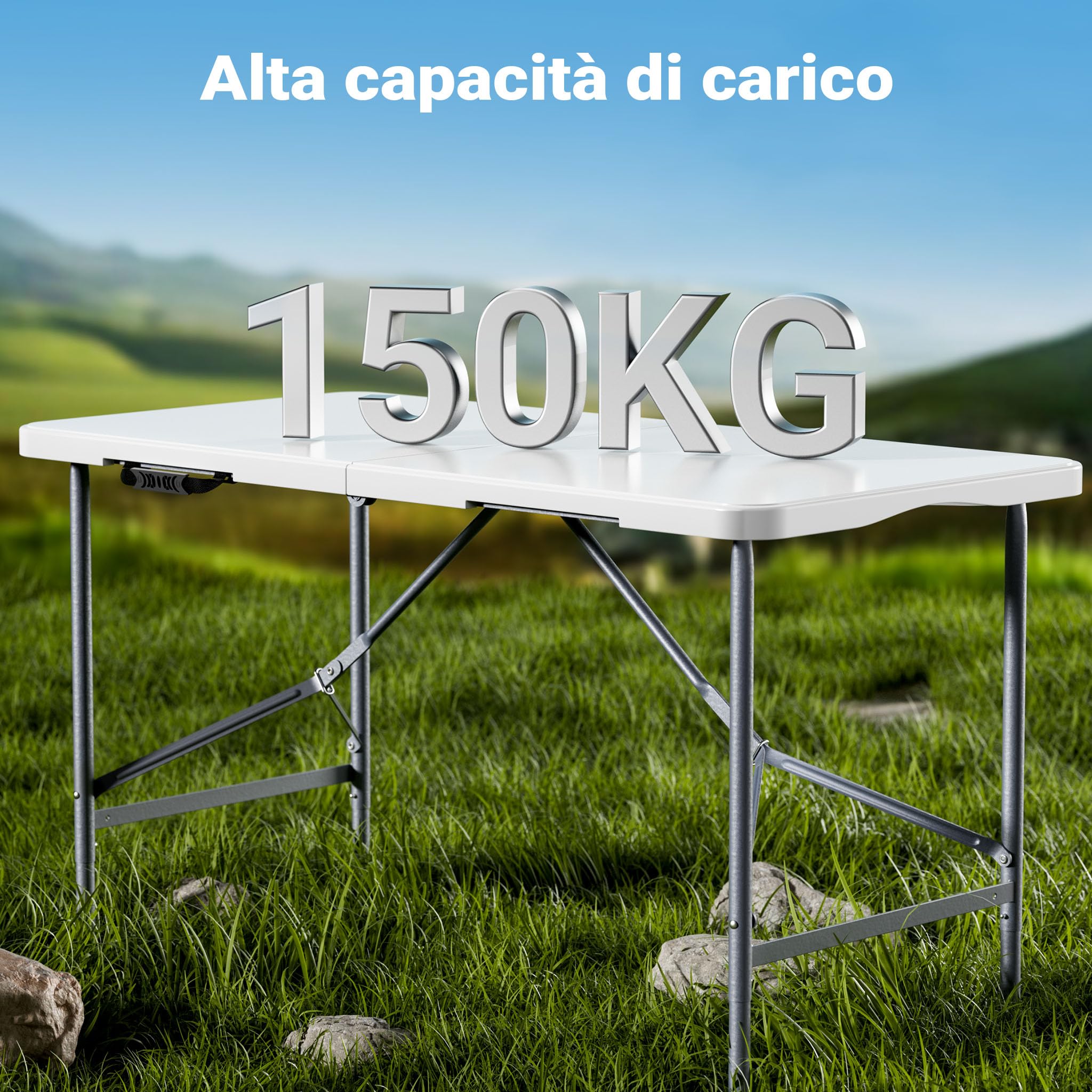 Wiltec Tavolo da campeggio richiudibile 122x60x75cm bianco per giardino esterno
