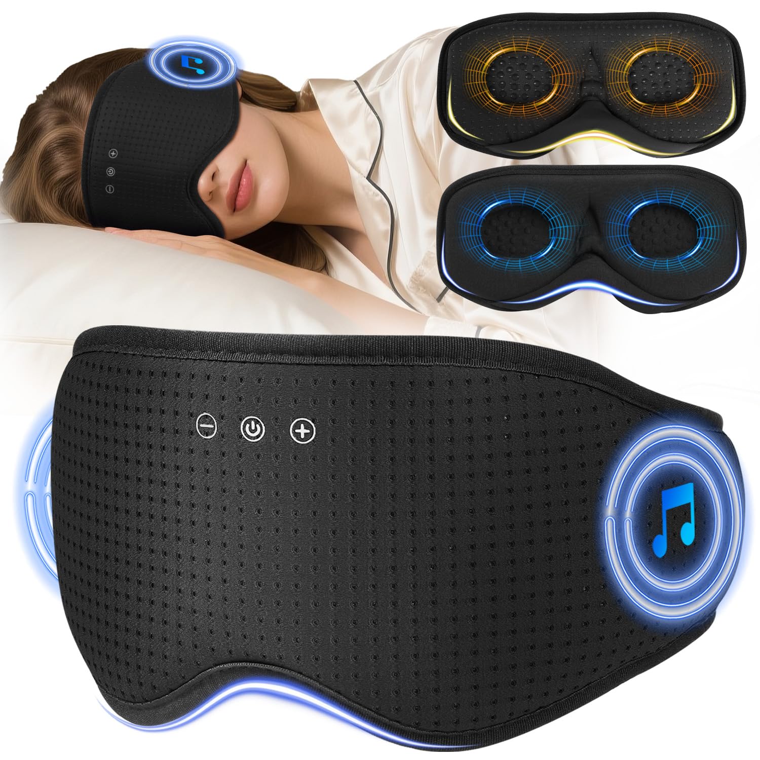Bluetooth Sleep Mask Headphones with 2 Removable 3D Contoured Cup, Bamboo Cotton Sleep Hea...