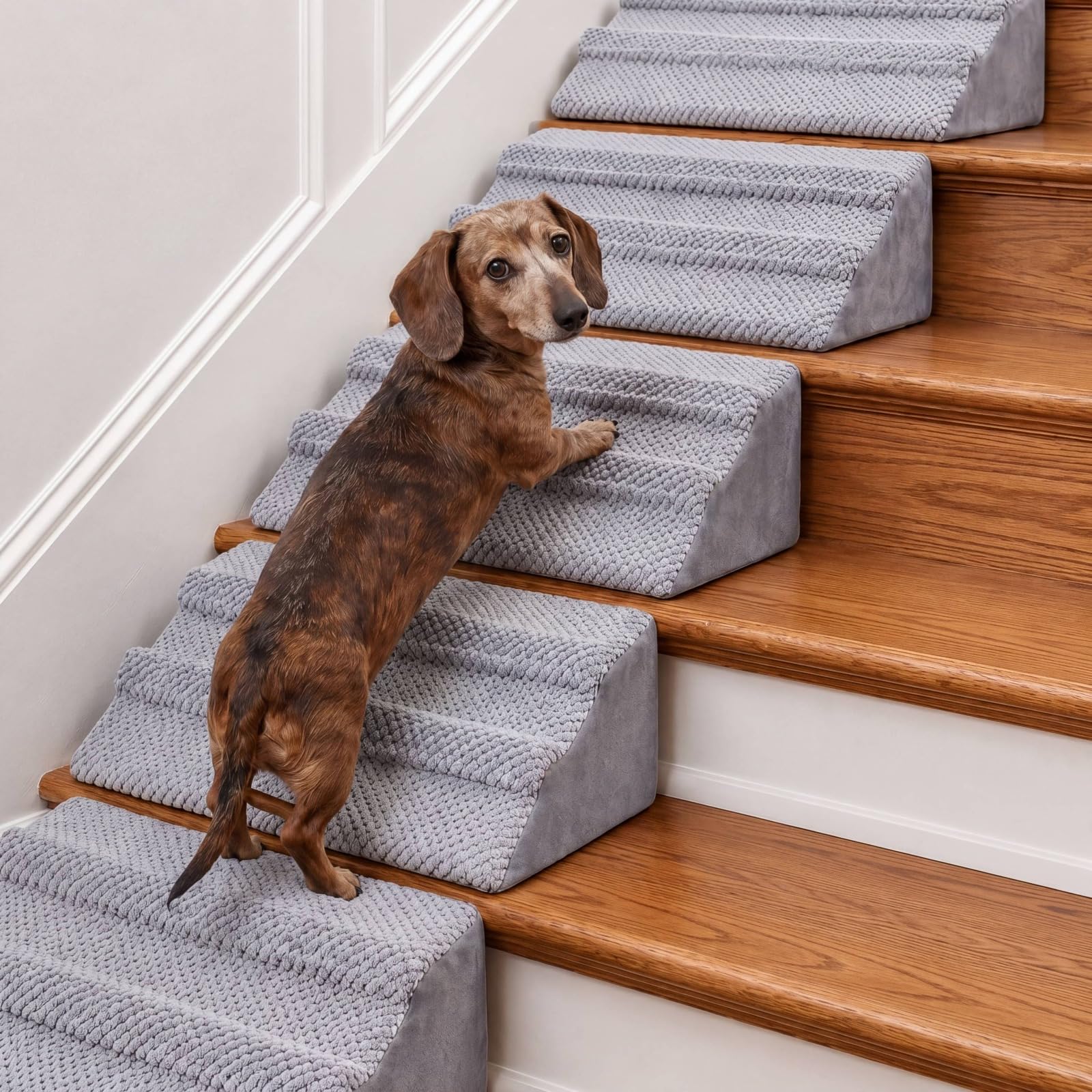Dog Ramp for Stairs & Couch, Anti-Slip Pet Steps for Small, Large & Senior Dogs & Cats, Foldable Dog Ramp for Bed & Car, Safe Puppy Stairs with Washable Cover & Pad (3)