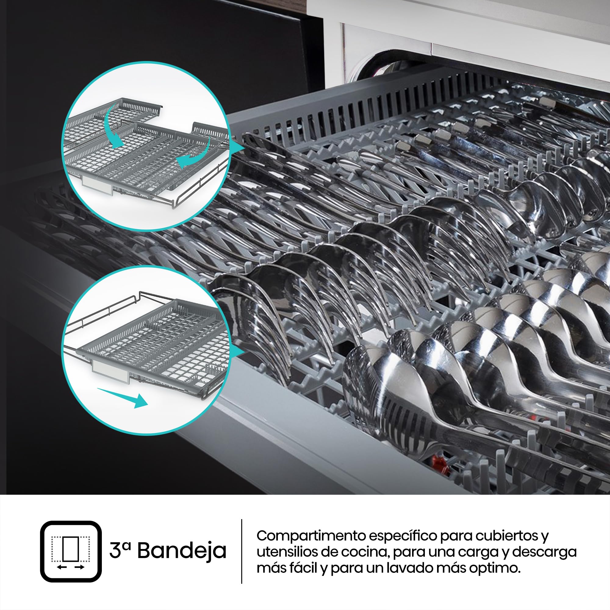Hisense HS623D10W - Lavavajillas Independiente 60 cm, 3º Bandeja, Bajo consumo, 14 Cubiertos, 7 Programas, 47 dB con modo Lavado Rápido, Libre instalación, Blanco
